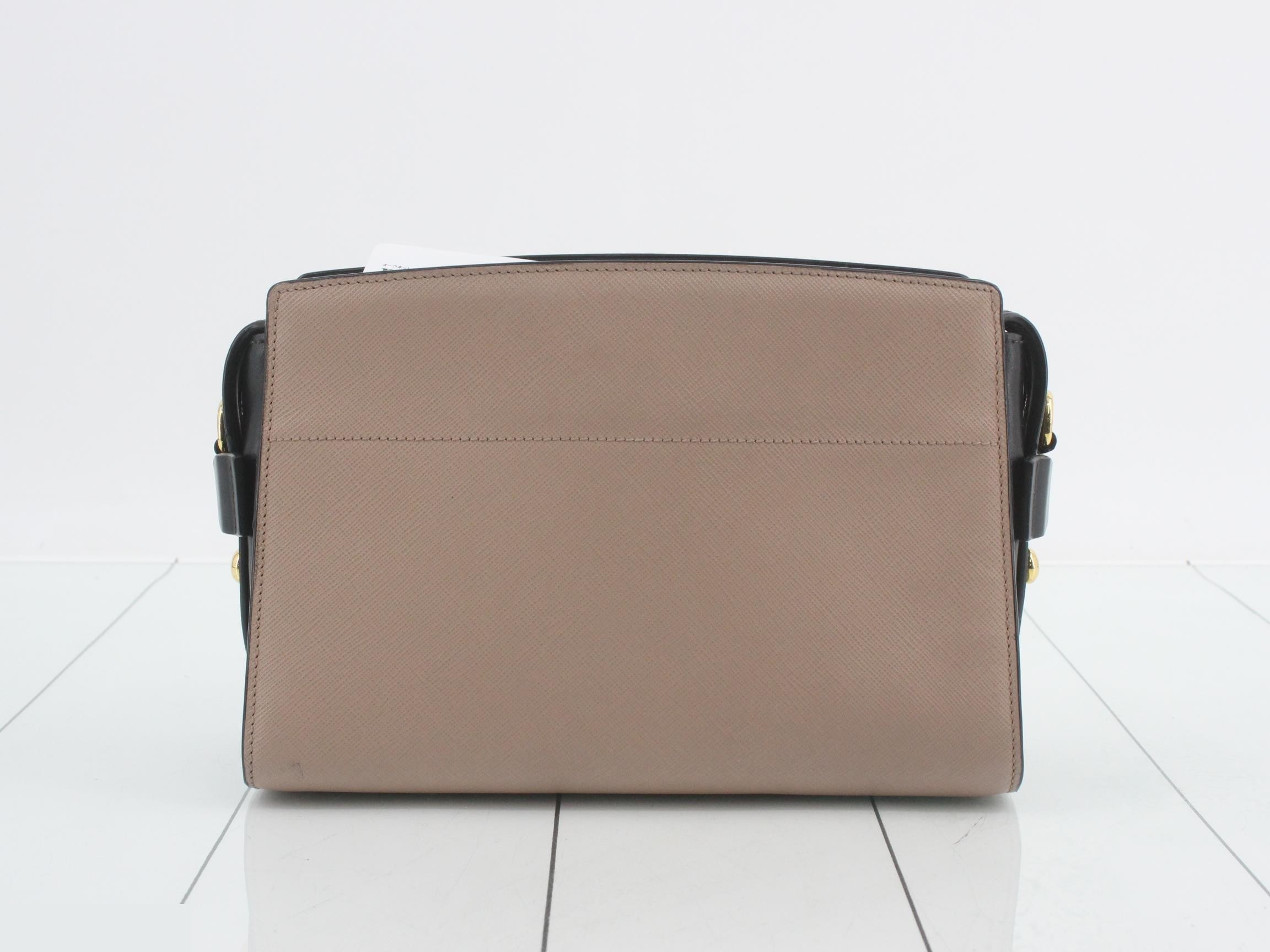 1BH104 Logo Shoulder Bag, Saffiano Leather, Beige — view 2