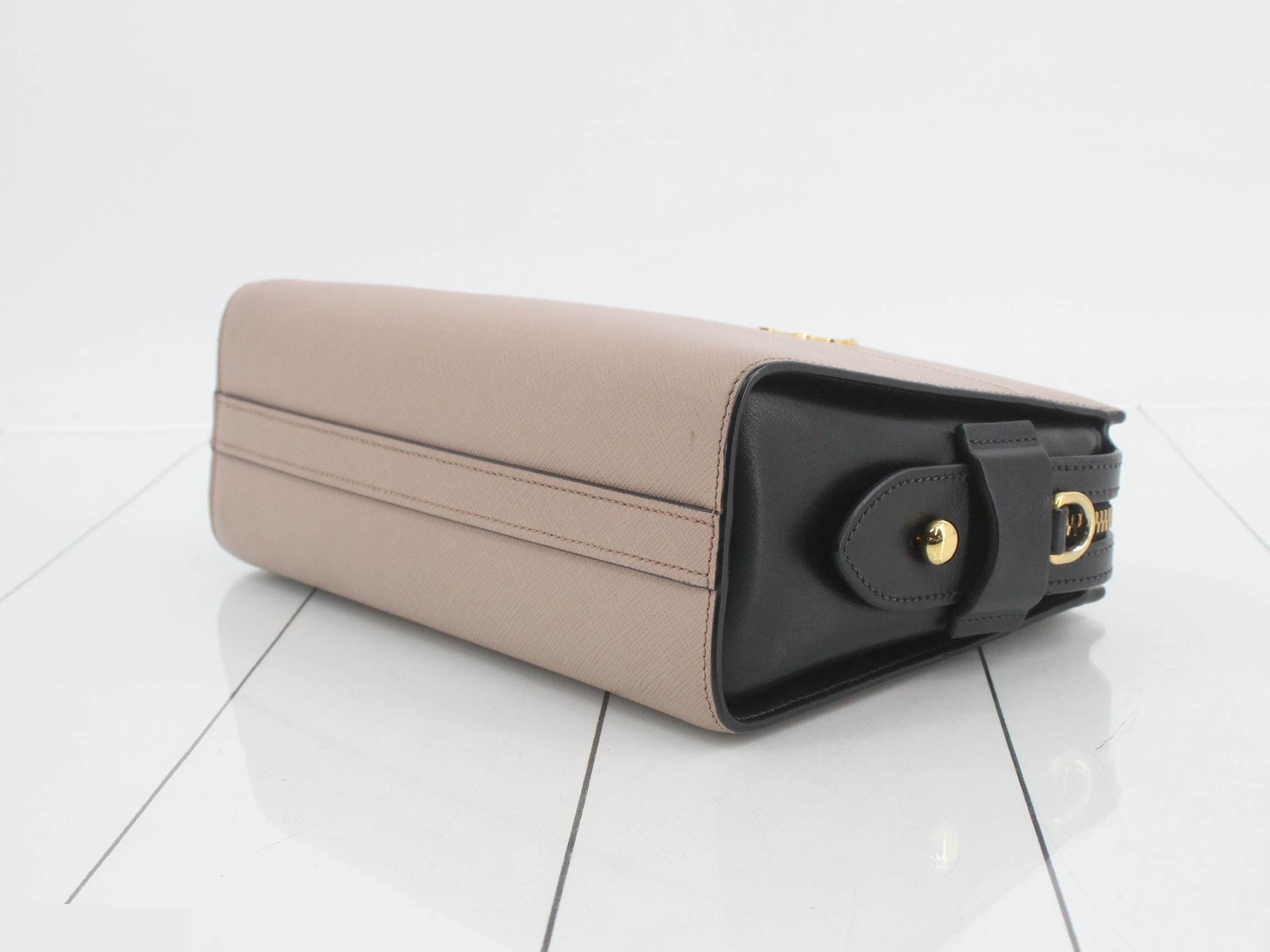 1BH104 Logo Shoulder Bag, Saffiano Leather, Beige — view 6