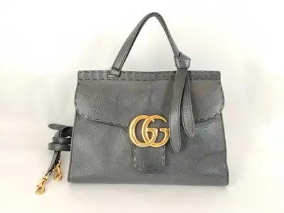 TH-421890 GG Marmont Top Handle Leather Black 2-Way Bag Handbag