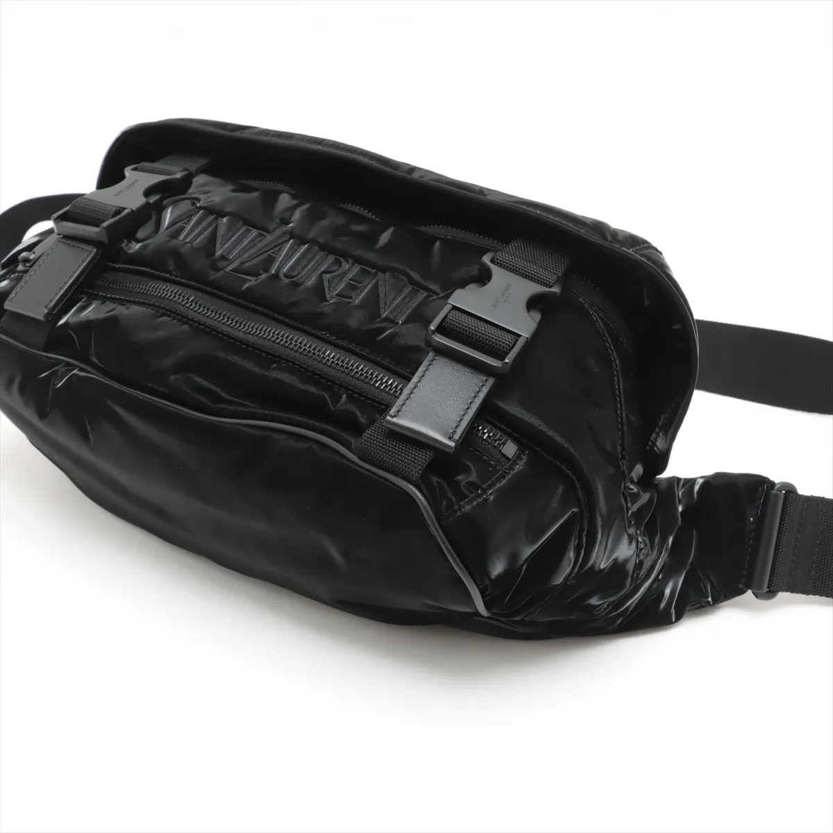 Embroidered Nylon x Leather Body Bag Black 758258 — view 3