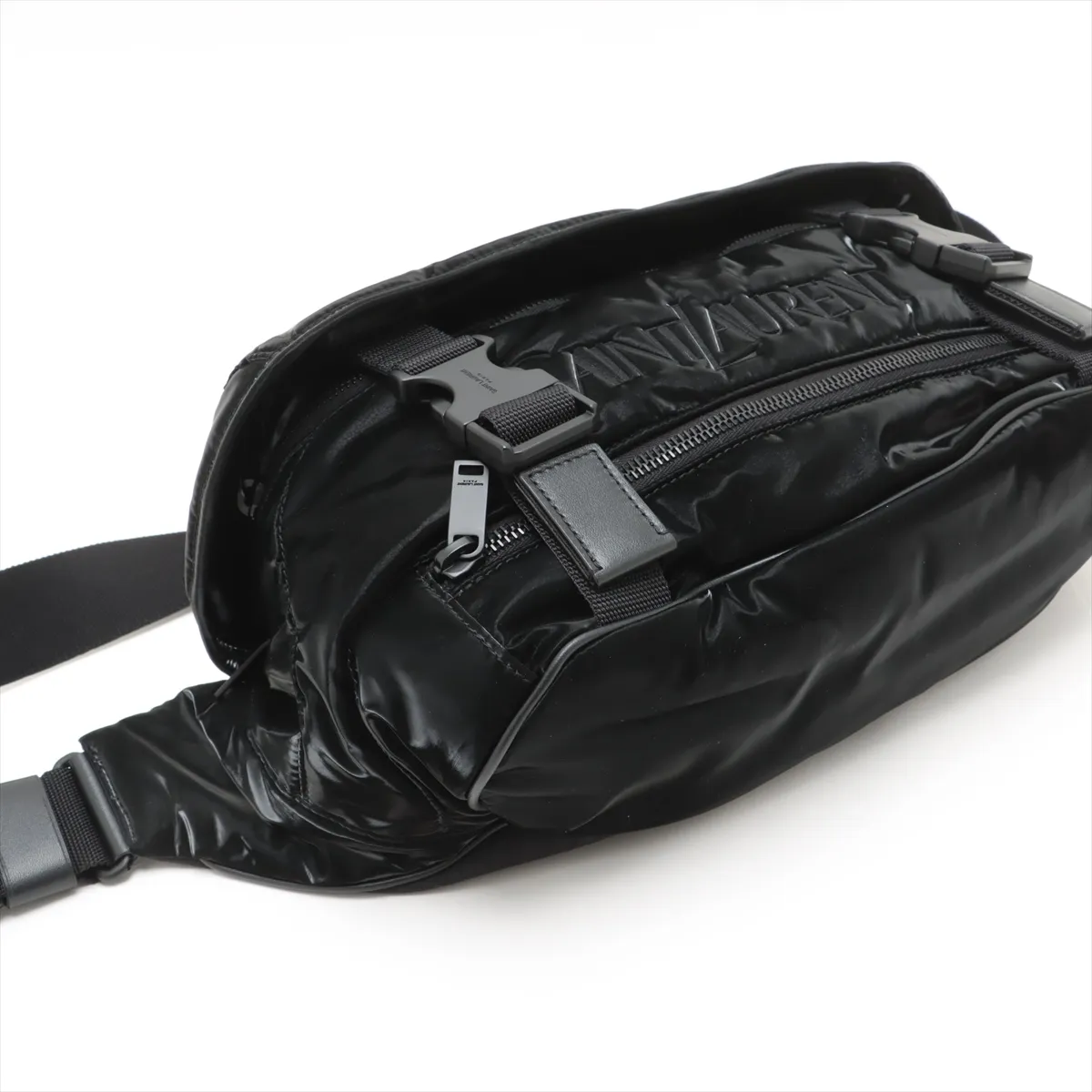 Embroidered Nylon x Leather Body Bag Black 758258 — view 4