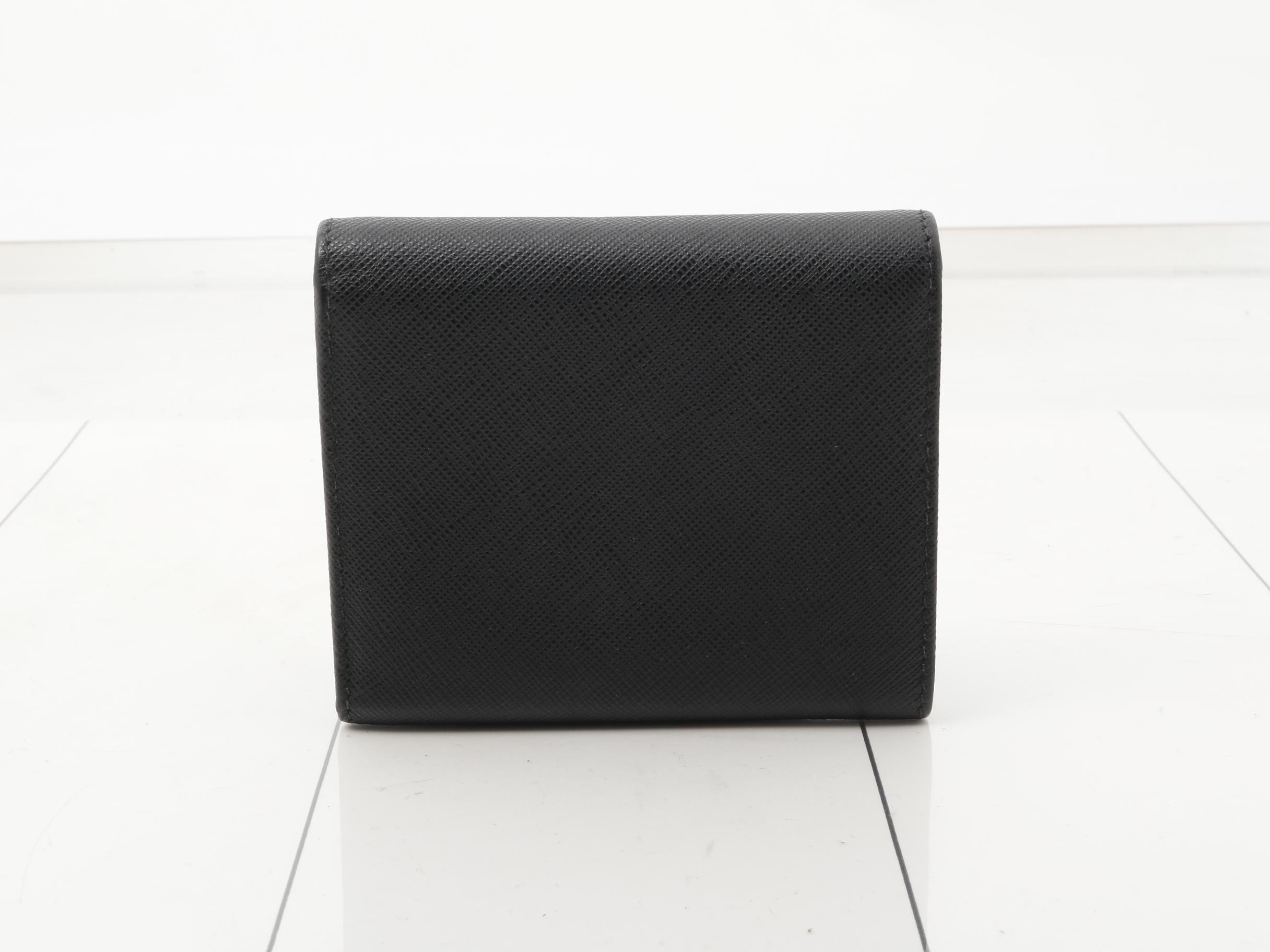 Logo Tri-fold Wallet, Saffiano Leather, Black — view 2