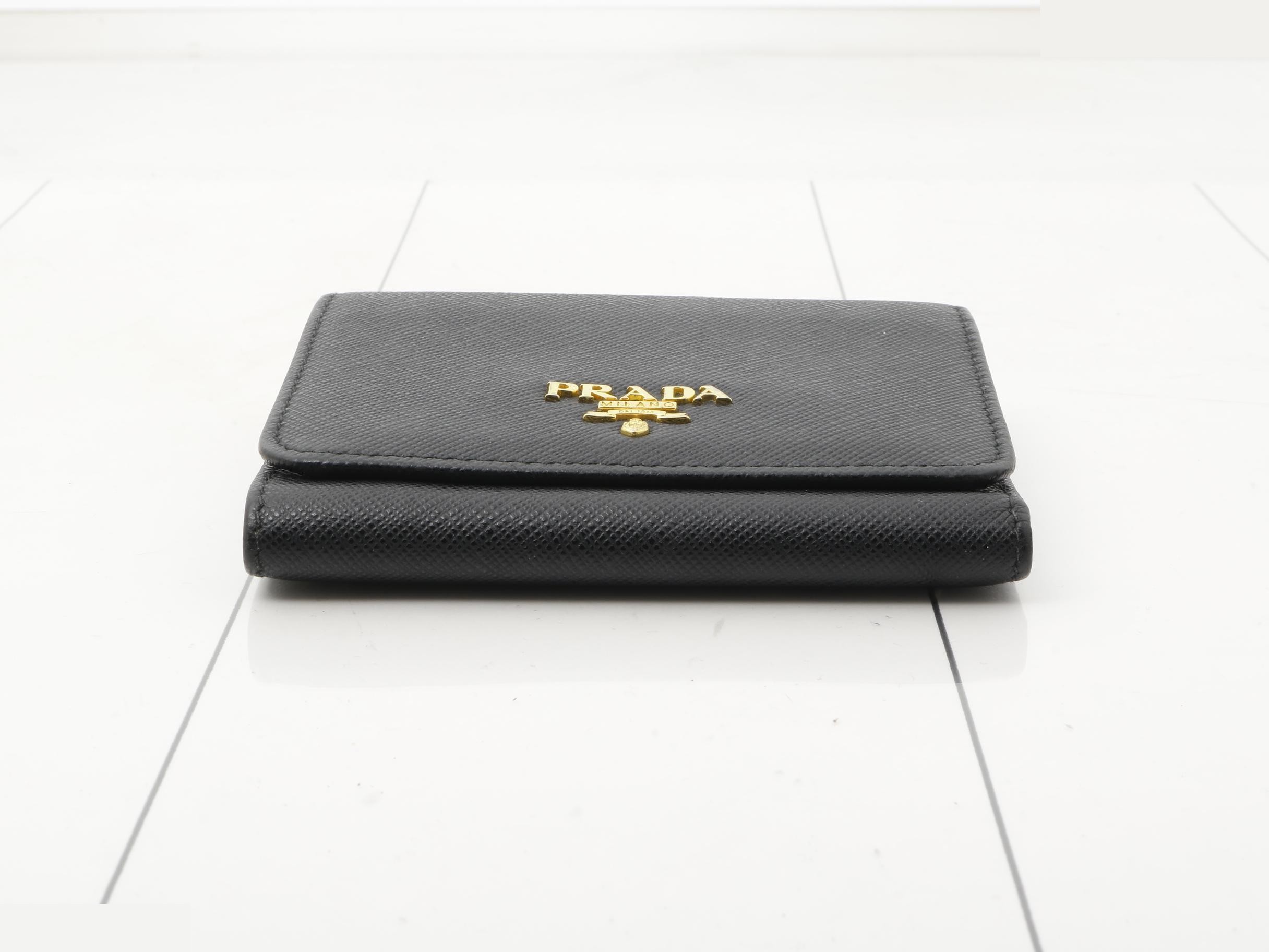 Logo Tri-fold Wallet, Saffiano Leather, Black — view 3