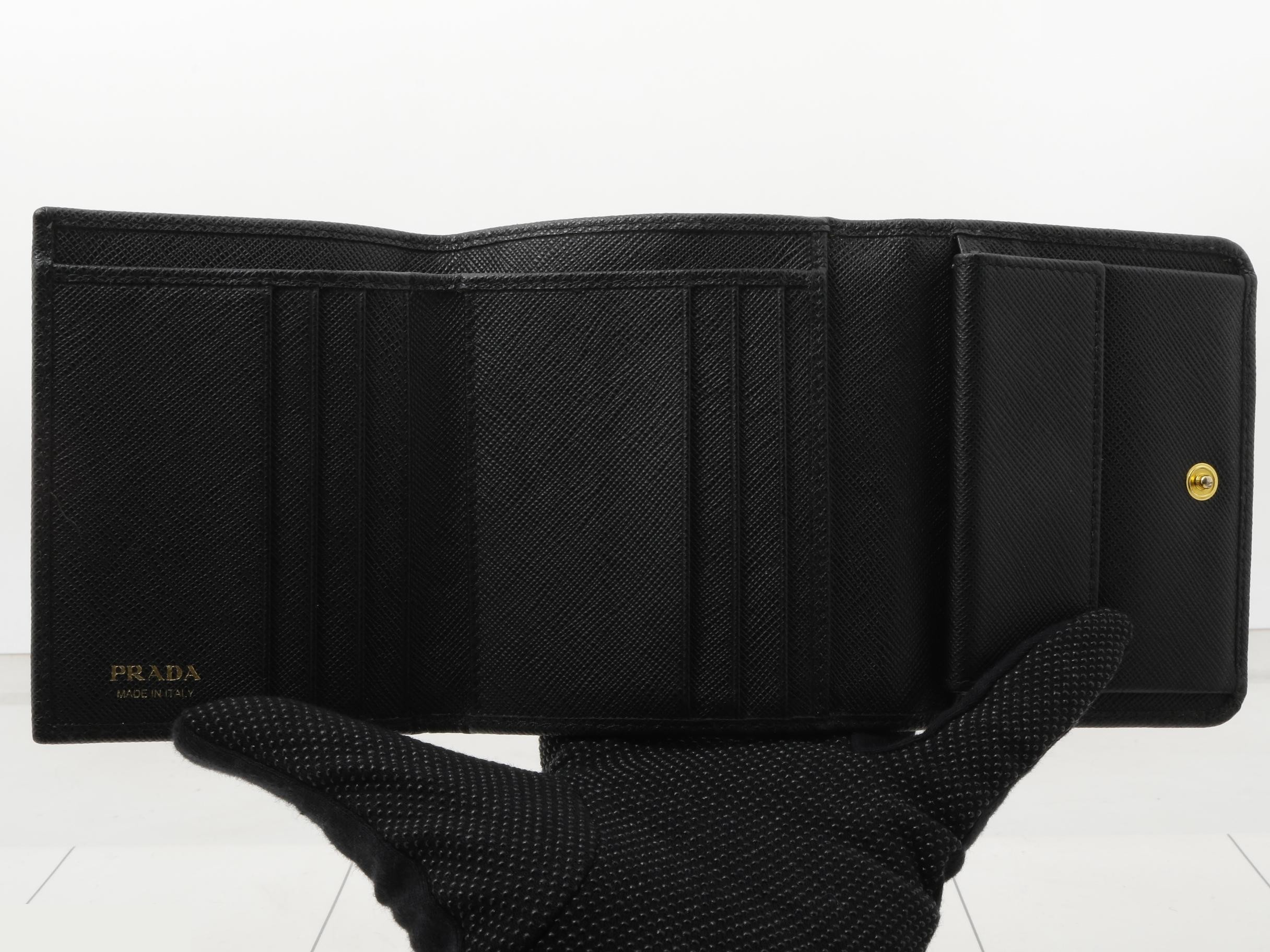 Logo Tri-fold Wallet, Saffiano Leather, Black — view 4