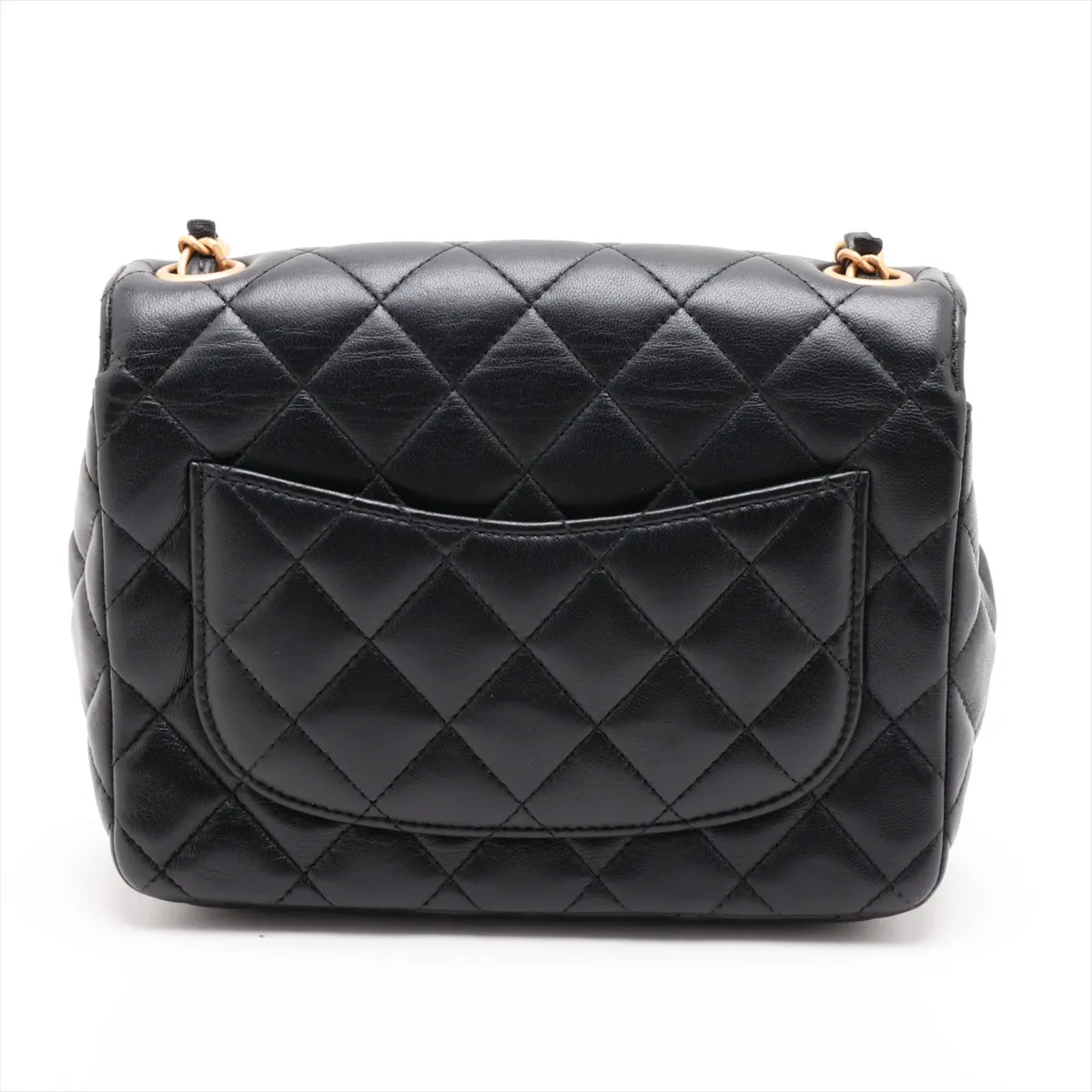 Mini Matelassé Lambskin Single Flap Single Chain Bag Charm, Black with Gold Hardware, KJX6LTP7, Random Plate — view 2