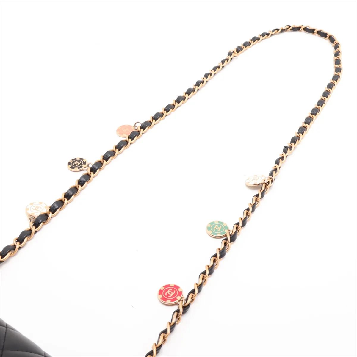 Mini Matelassé Lambskin Single Flap Single Chain Bag Charm, Black with Gold Hardware, KJX6LTP7, Random Plate — view 5