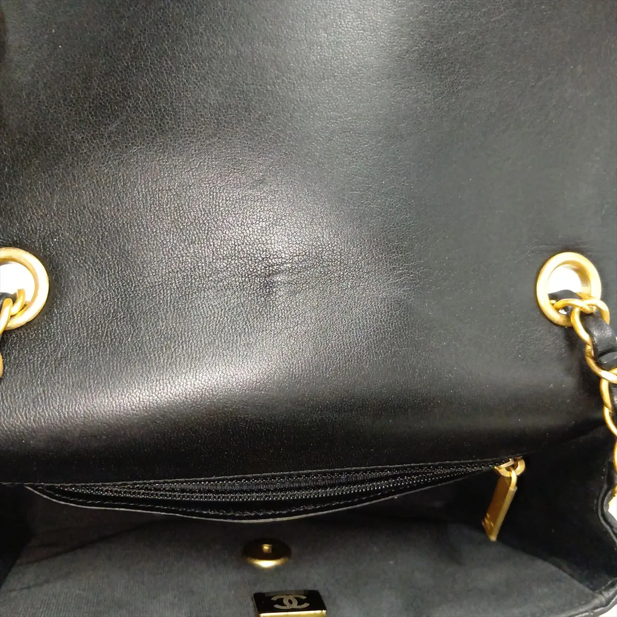 Mini Matelassé Lambskin Single Flap Single Chain Bag Charm, Black with Gold Hardware, KJX6LTP7, Random Plate — view 10