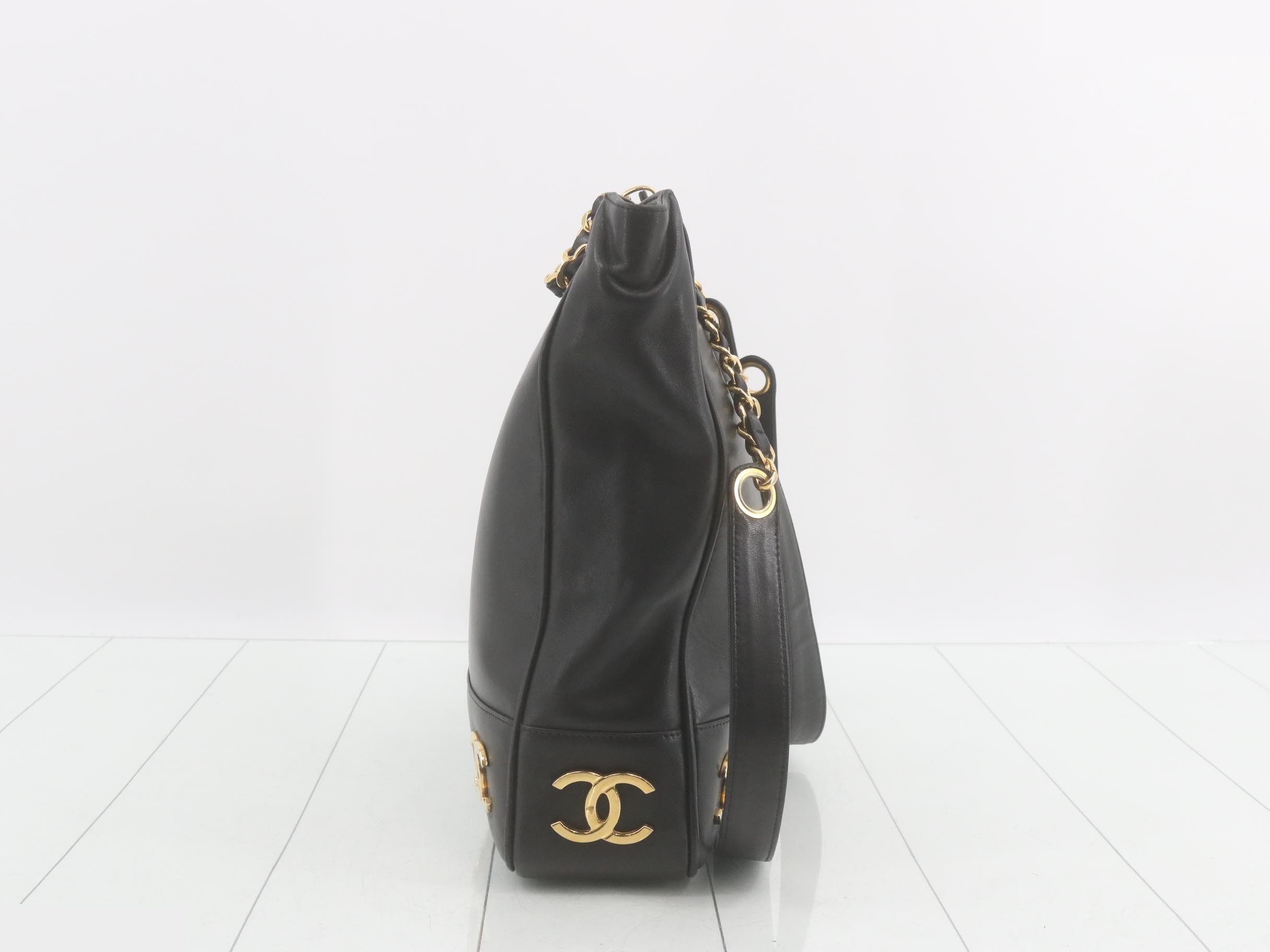 Coco Mark Classic Chain Shopping Bag, Lambskin, Black, Unit No. 2 — view 3