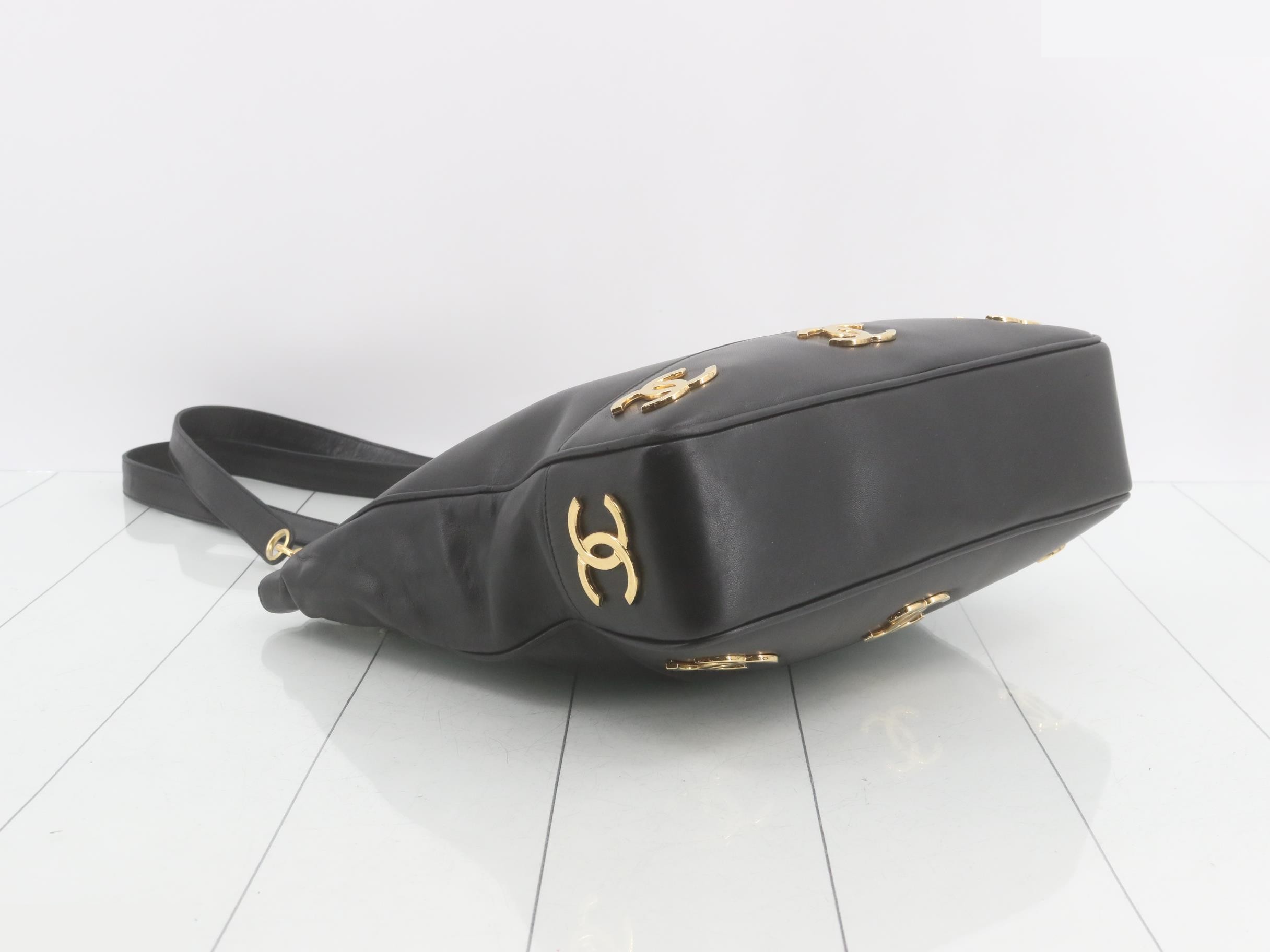 Coco Mark Classic Chain Shopping Bag, Lambskin, Black, Unit No. 2 — view 5