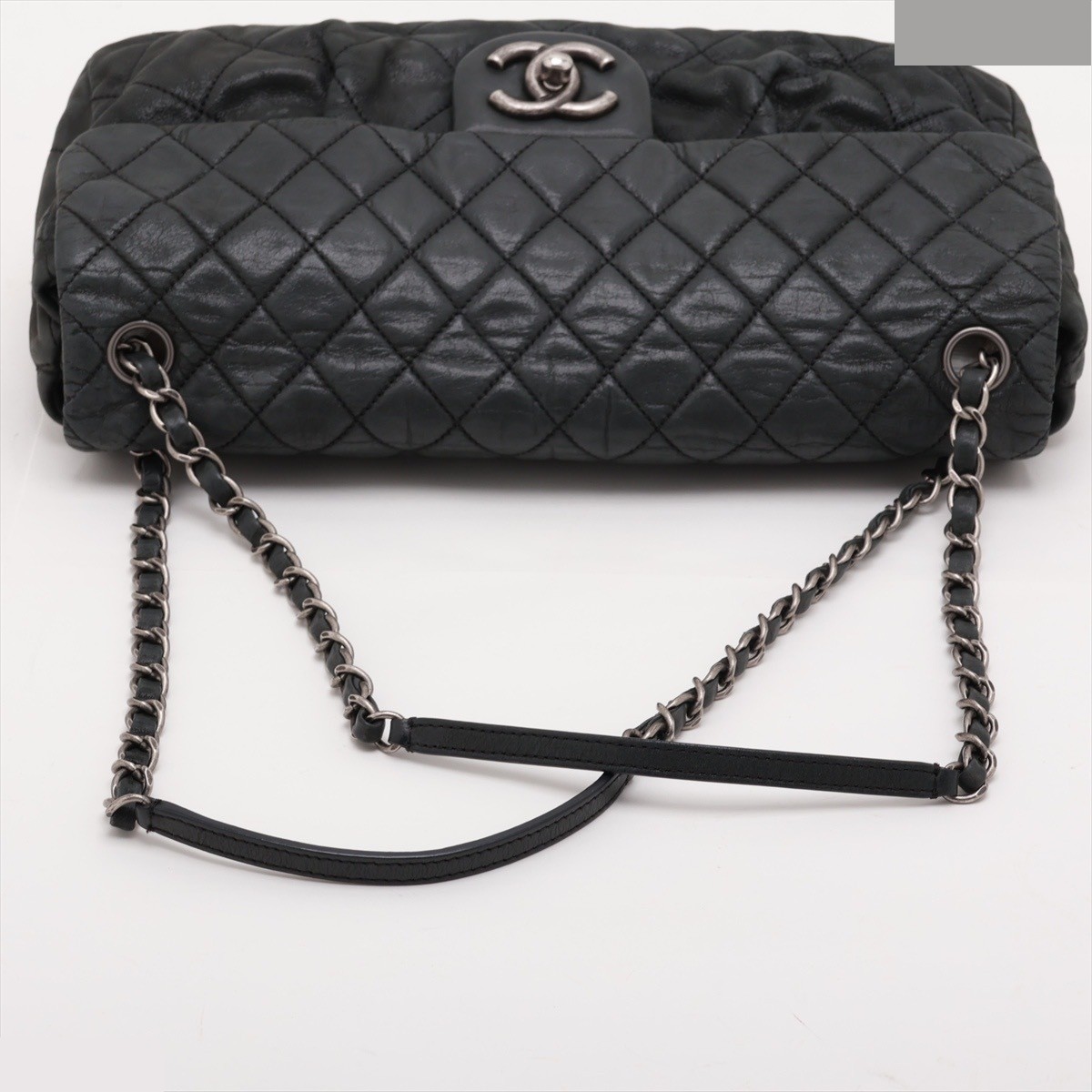 Matelassé Leather Single Flap Double Chain Bag, Black — view 5