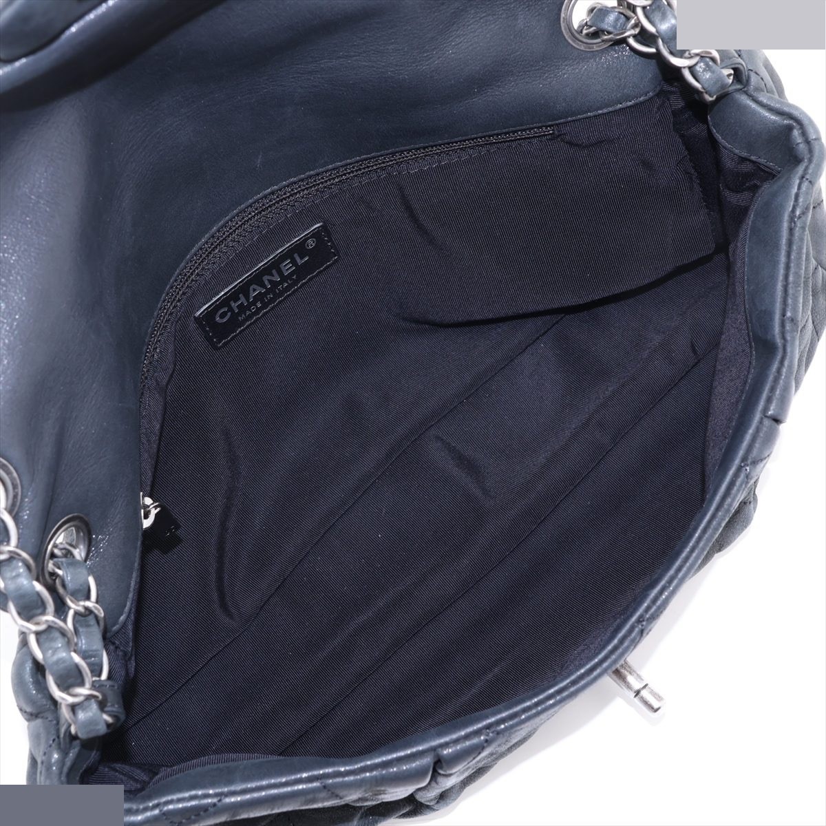 Matelassé Leather Single Flap Double Chain Bag, Black — view 7