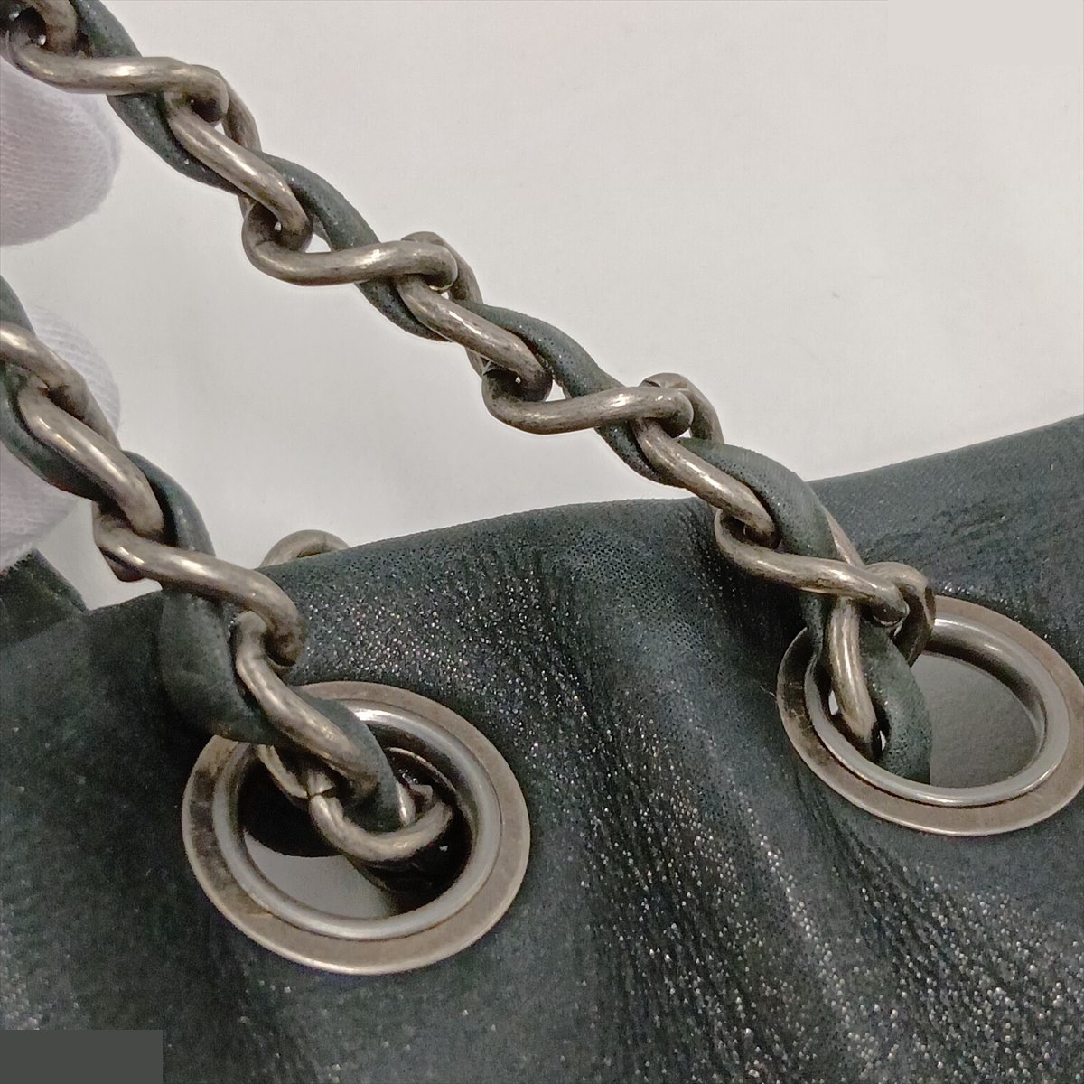 Matelassé Leather Single Flap Double Chain Bag, Black — view 9