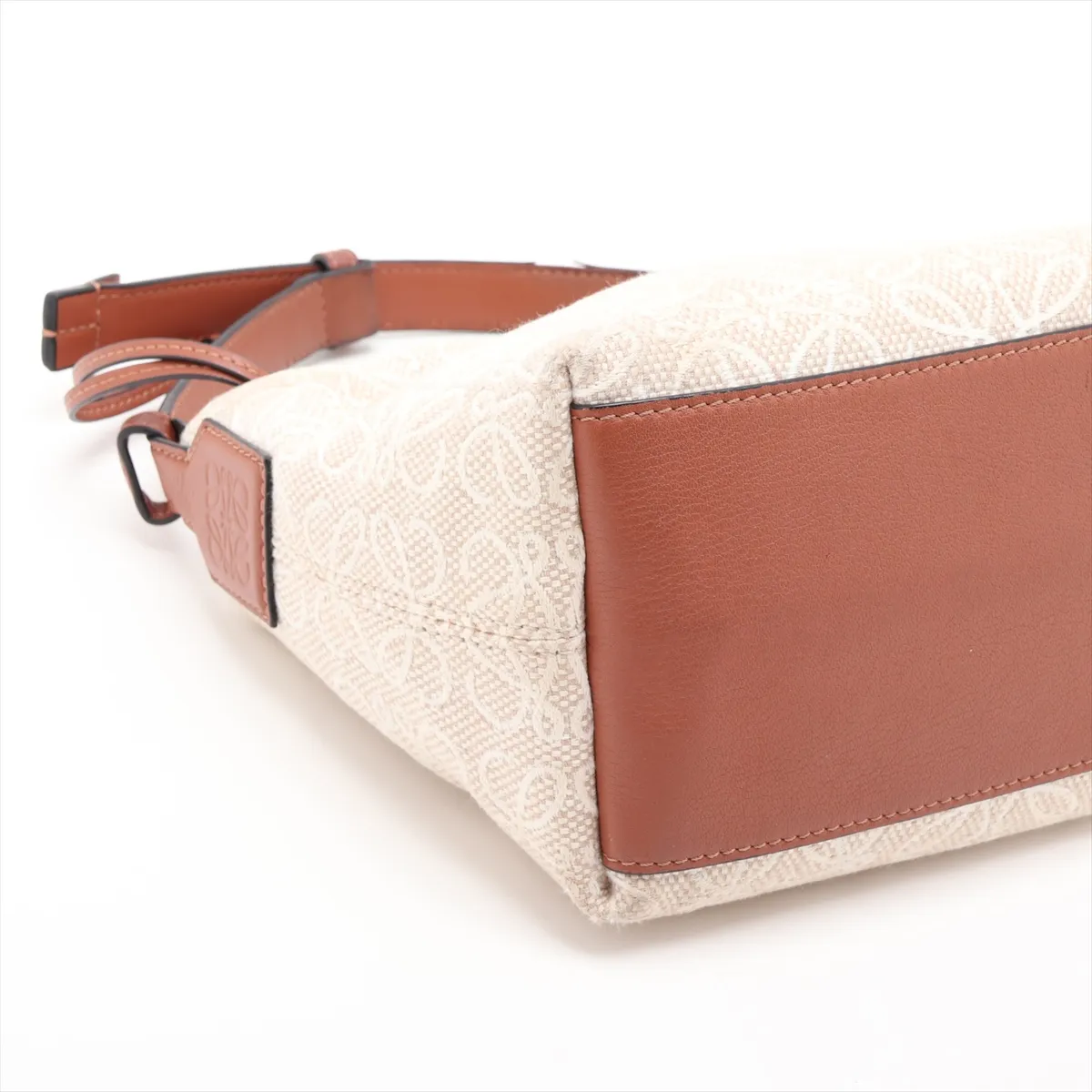 Repeat Anagram Cubie Canvas x Leather Handbag, Beige x Brown — view 4