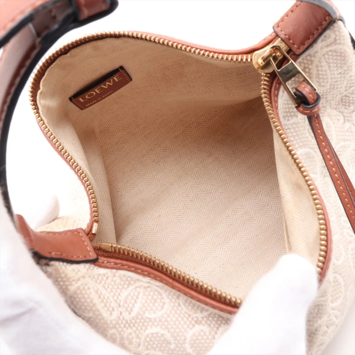Repeat Anagram Cubie Canvas x Leather Handbag, Beige x Brown — view 7