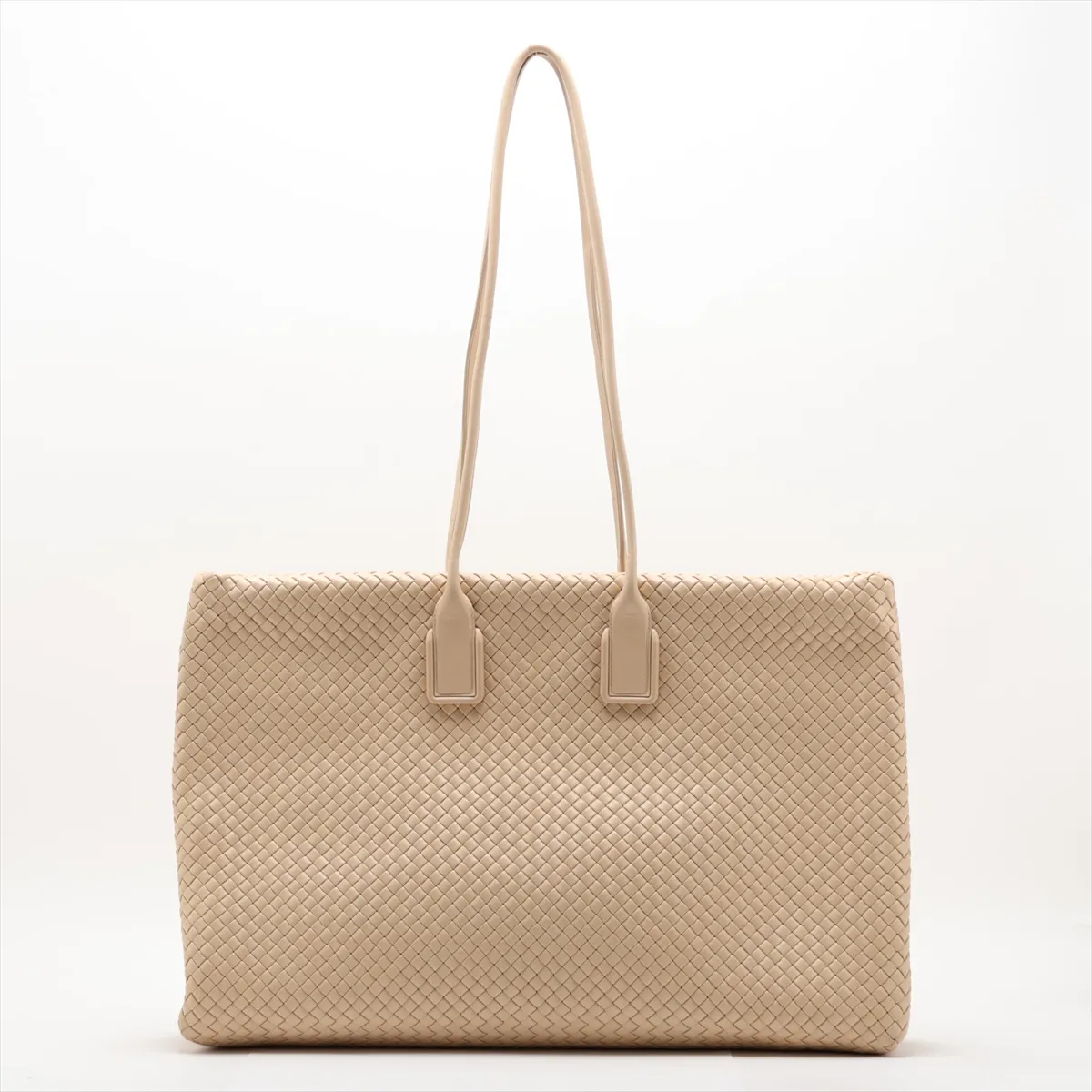Intrecciato Leather Tote Bag, Beige — view 2