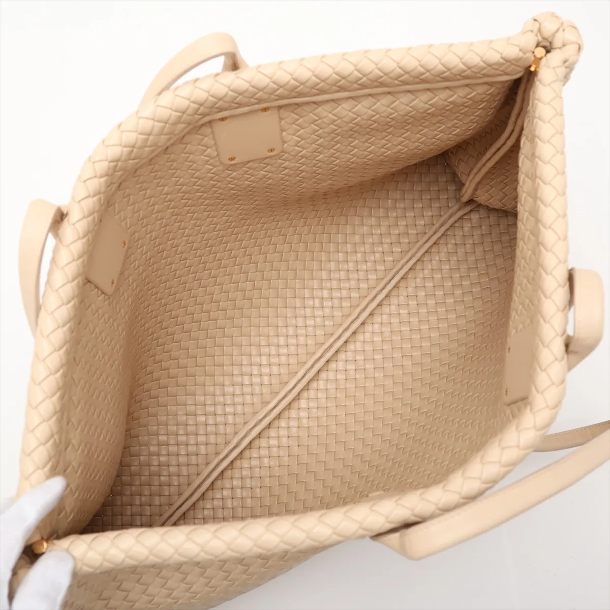 Intrecciato Leather Tote Bag, Beige — view 7
