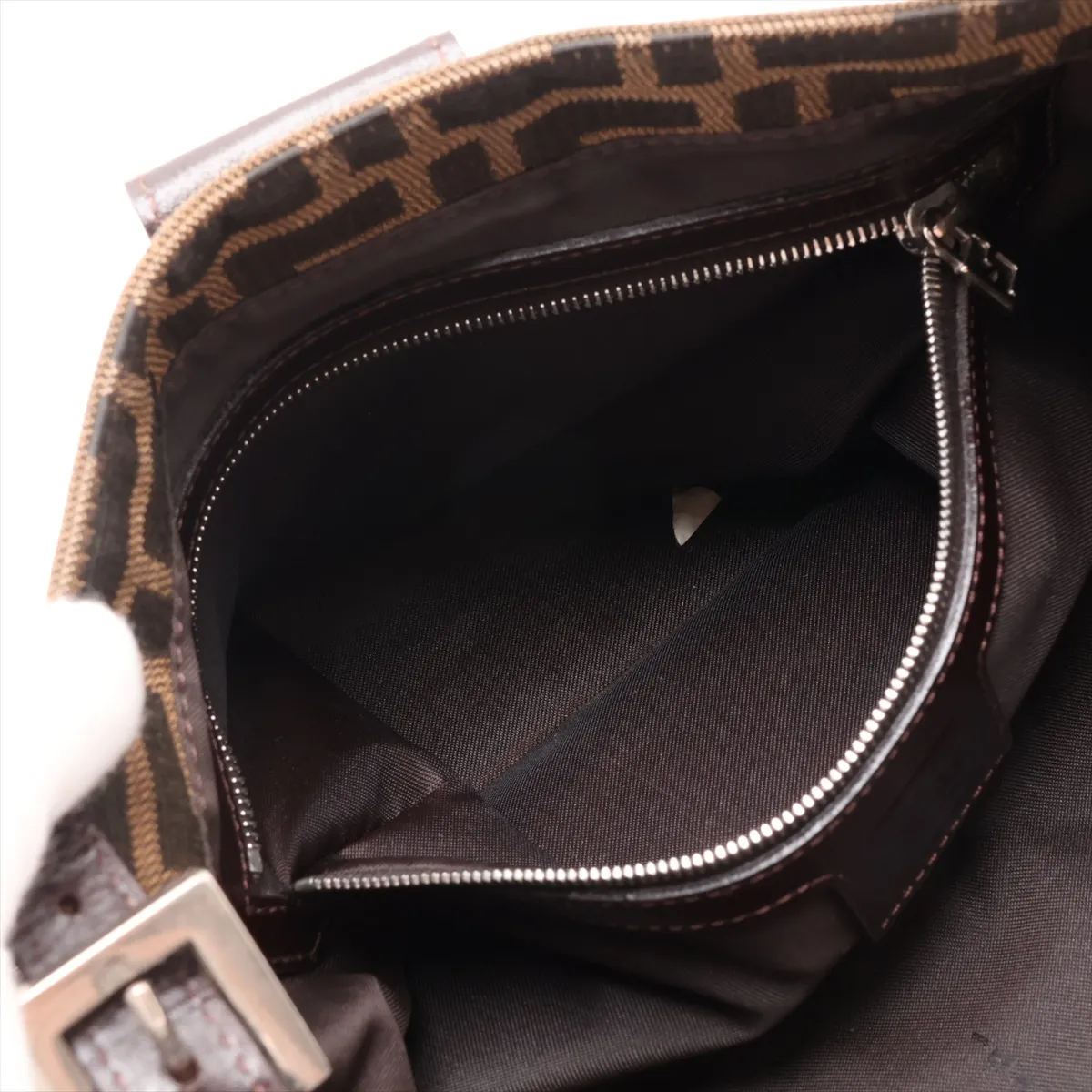 Zucca Canvas x Leather Shoulder Bag, Brown — view 8