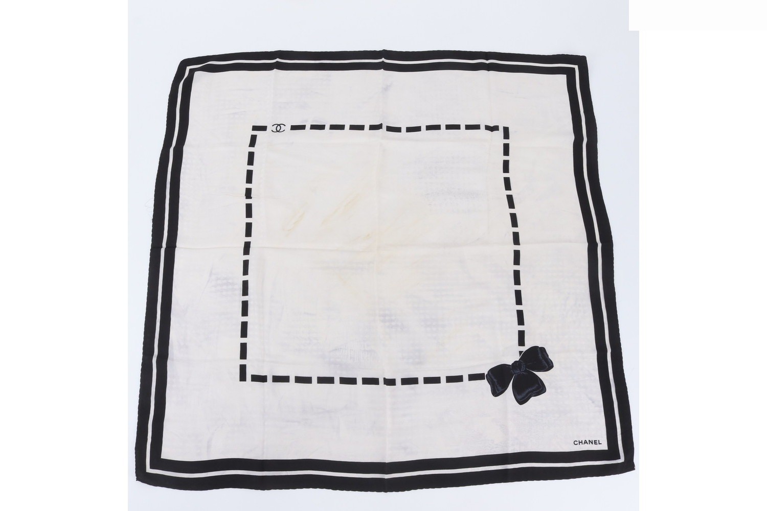 Tag attached 100% Silk Ribbon Coco Mark Scarf Black White