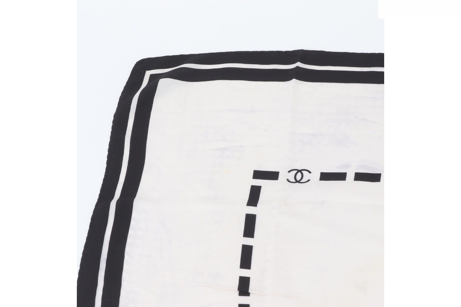 Tag attached 100% Silk Ribbon Coco Mark Scarf Black White — view 2