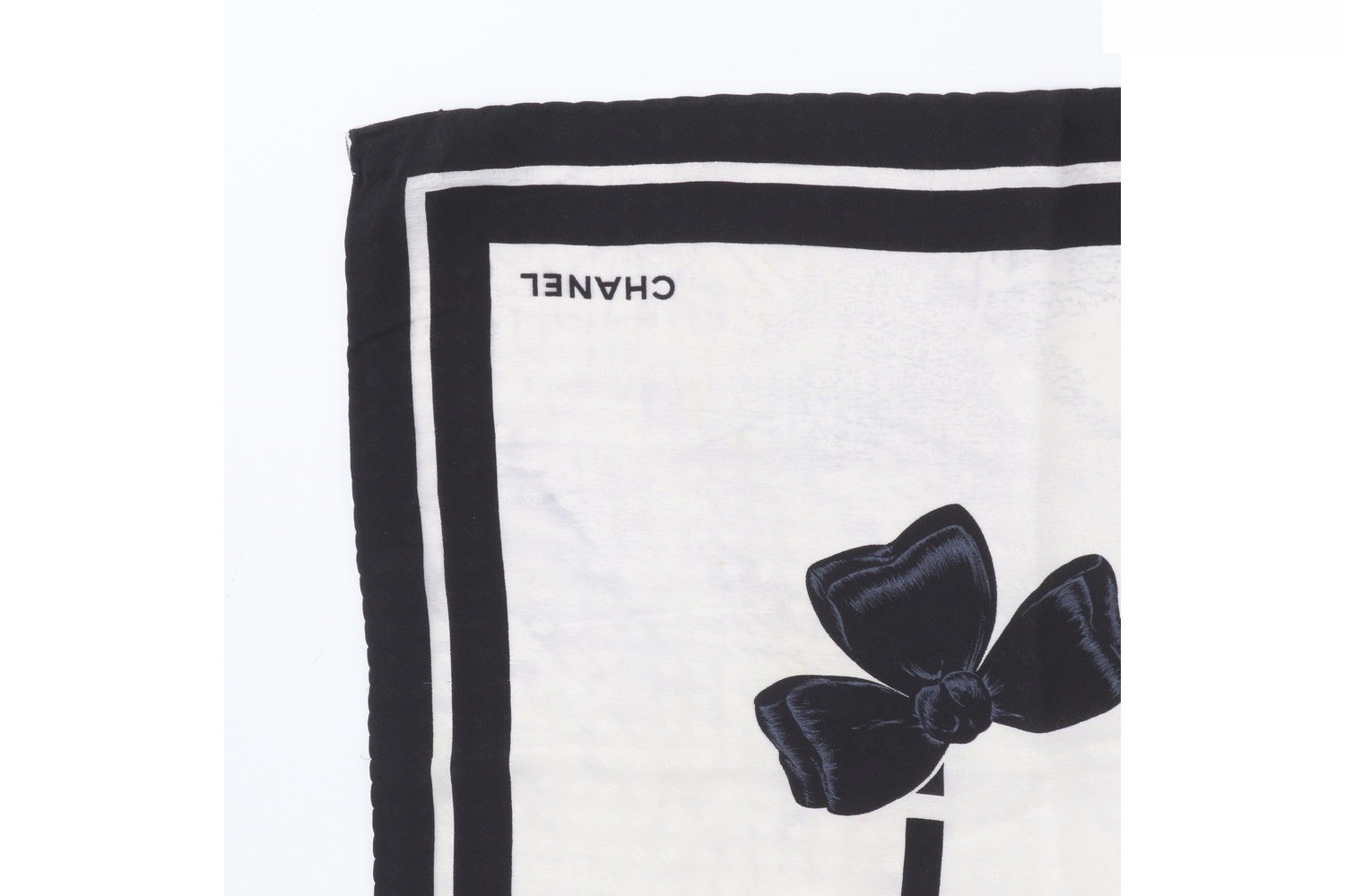 Tag attached 100% Silk Ribbon Coco Mark Scarf Black White — view 5