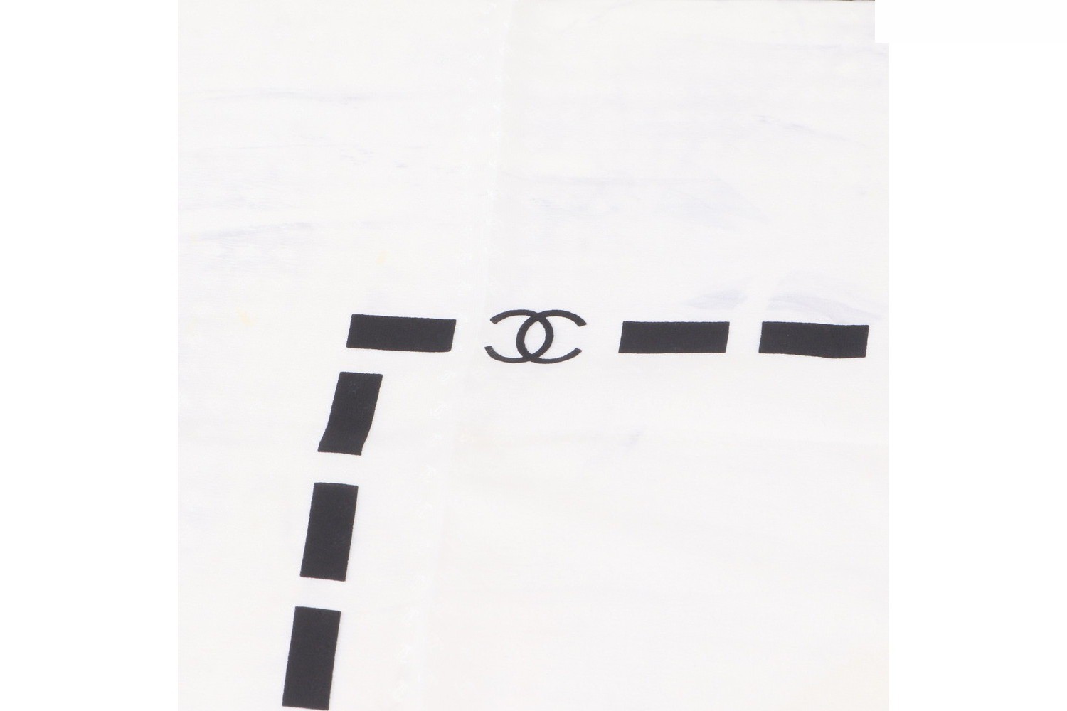 Tag attached 100% Silk Ribbon Coco Mark Scarf Black White — view 7