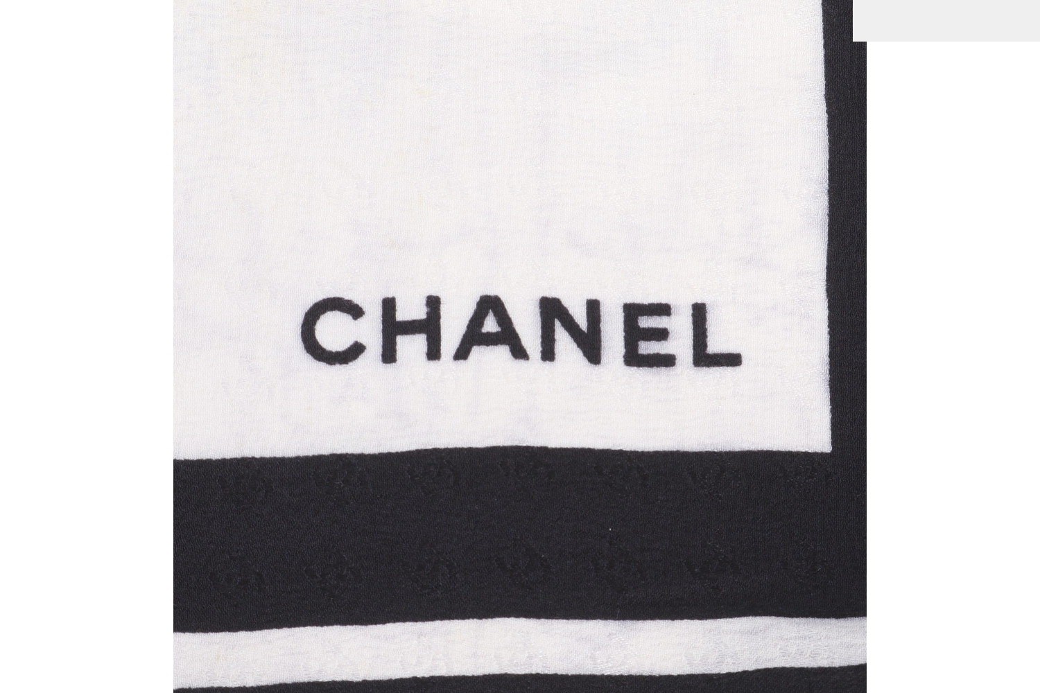 Tag attached 100% Silk Ribbon Coco Mark Scarf Black White — view 8