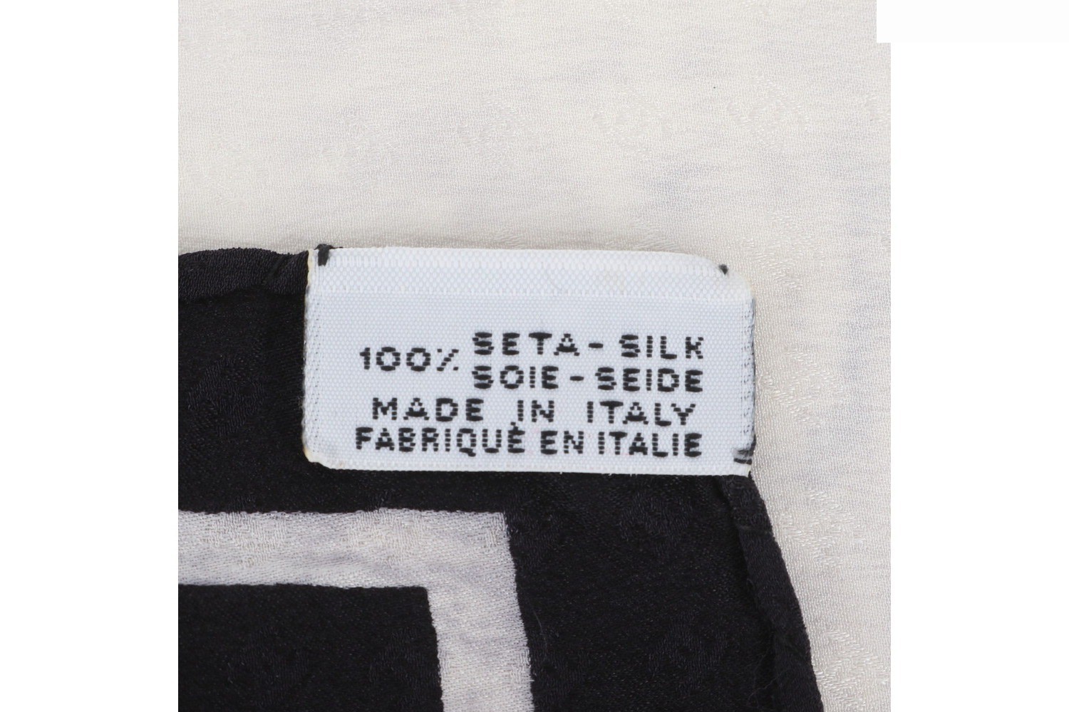 Tag attached 100% Silk Ribbon Coco Mark Scarf Black White — view 9