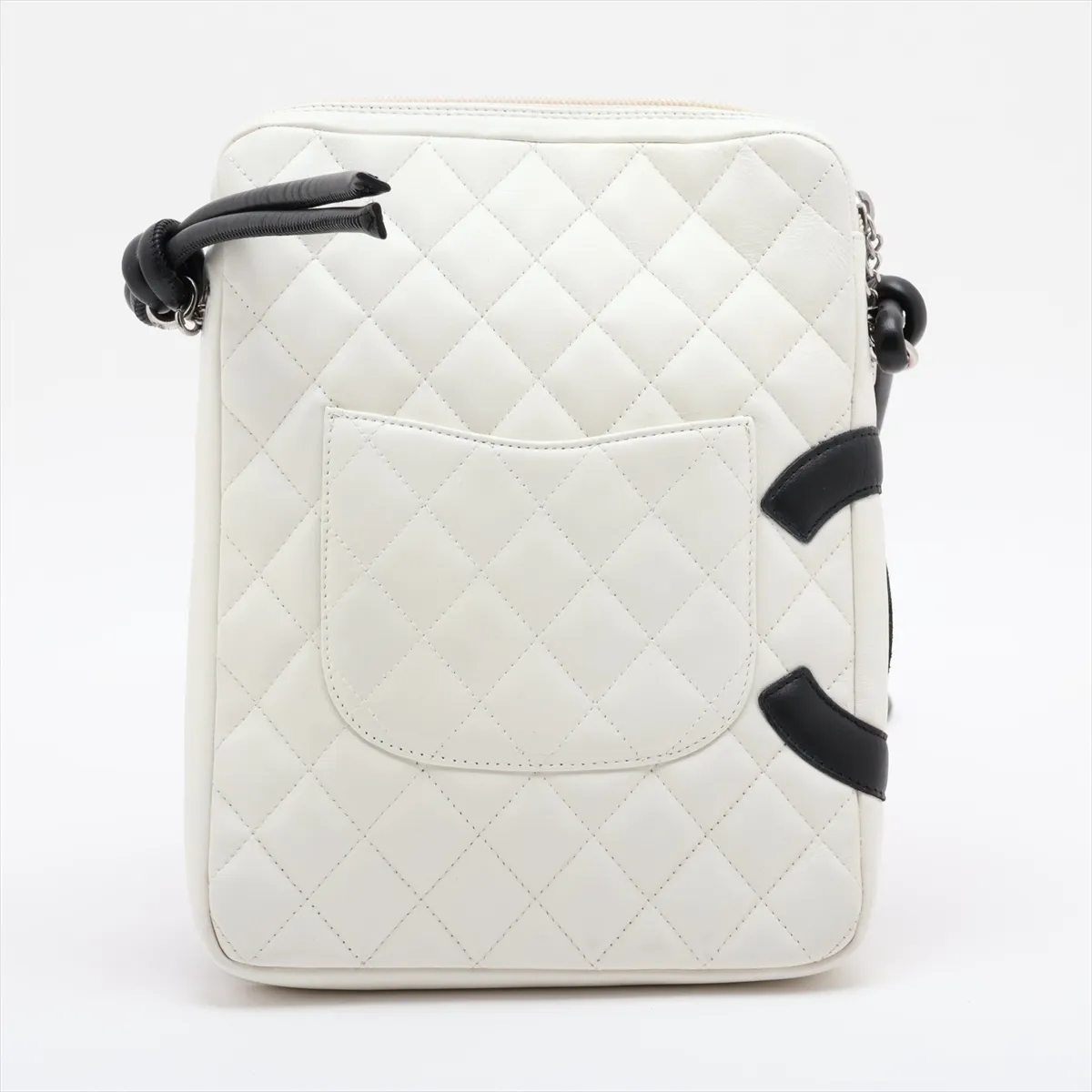 Cambon Line Leather Shoulder Bag, White x Black, Silver Hardware, 9799531, Series 9 — view 2