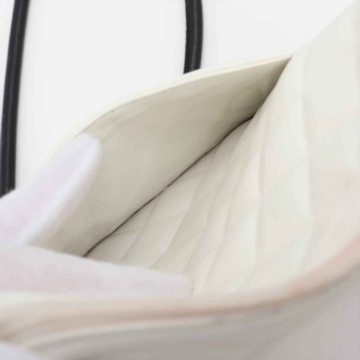 Cambon Line Leather Shoulder Bag, White x Black, Silver Hardware, 9799531, Series 9 — view 11