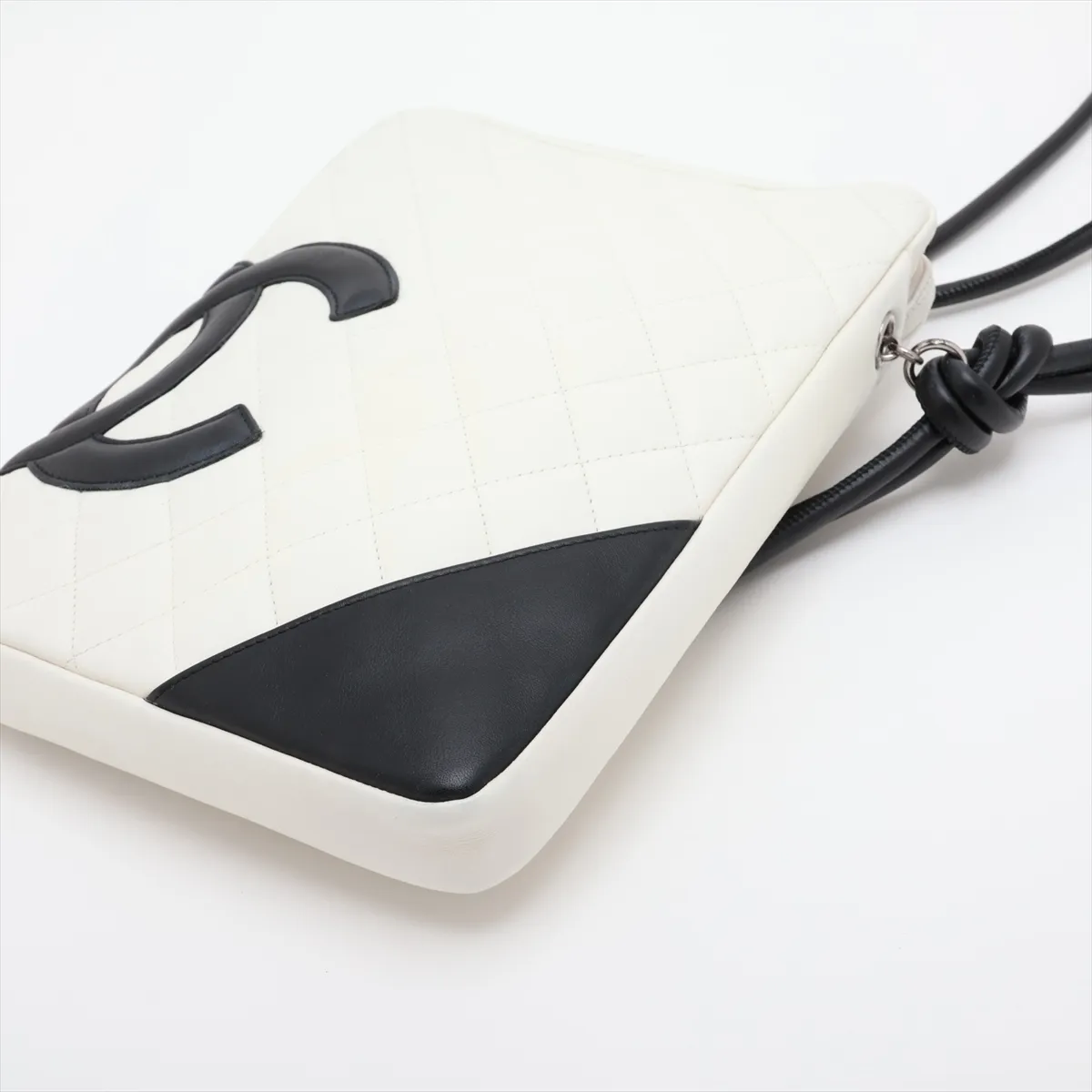 Cambon Line Leather Shoulder Bag, White x Black, Silver Hardware, 9799531, Series 9 — view 3