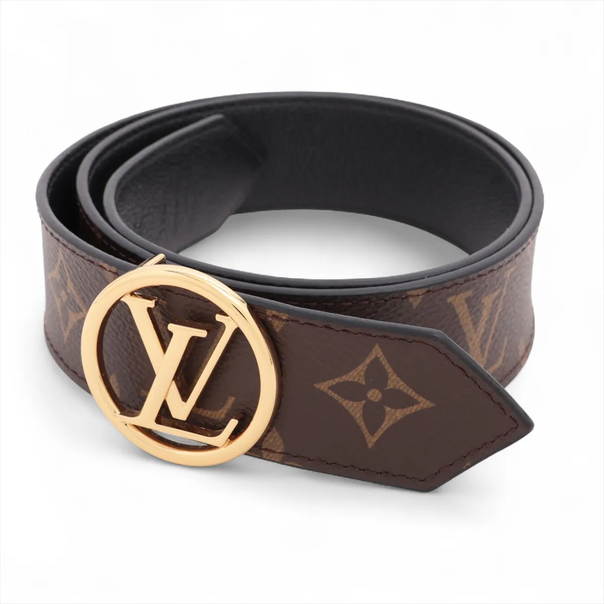 M0564 Ceinture LV Circle AC3202 Belt, size 75, PVC x Leather, Brown. Shows signs of wear including