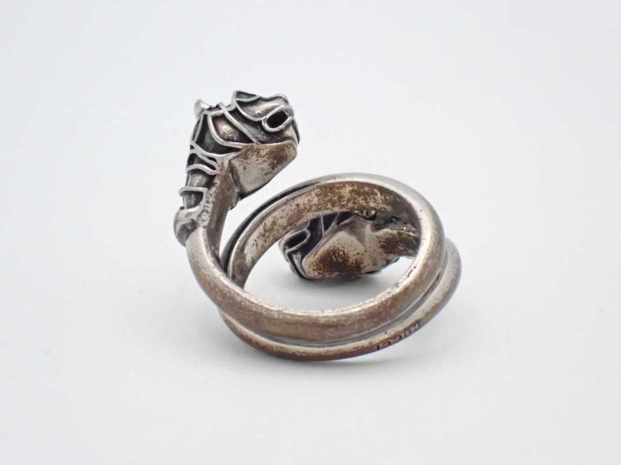 Ring, Double Tiger Head, Size 59, Silver, Actual Size #18 — view 2