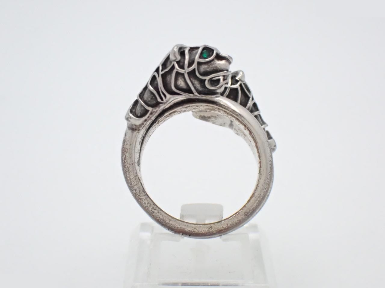 Ring, Double Tiger Head, Size 59, Silver, Actual Size #18 — view 3