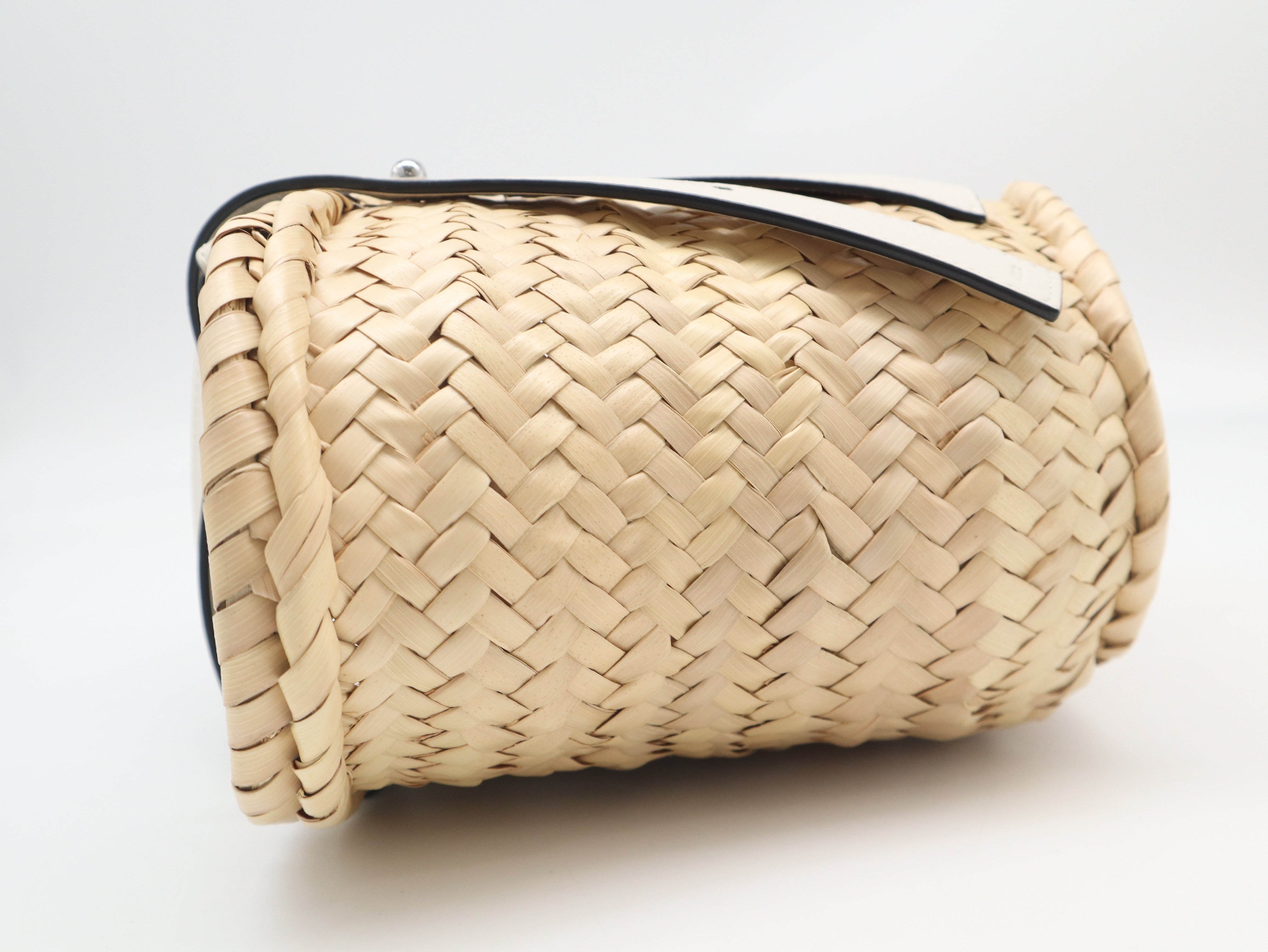 Raffia x Leather Basket Bag, Small, Natural White, Tote Bag with Box and Dust Bag — view 3