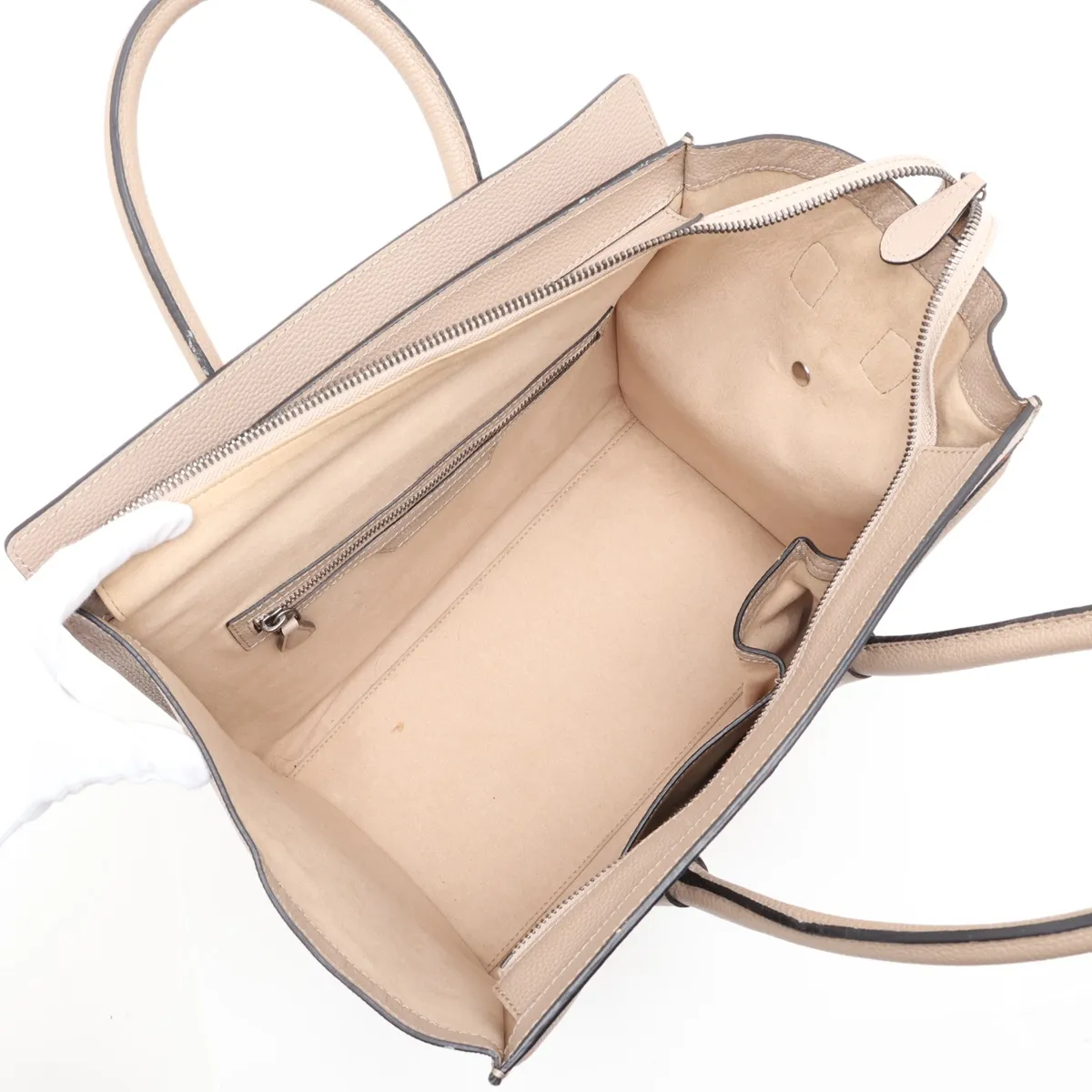 Luggage Medium Shopper Leather Handbag, Beige — view 7