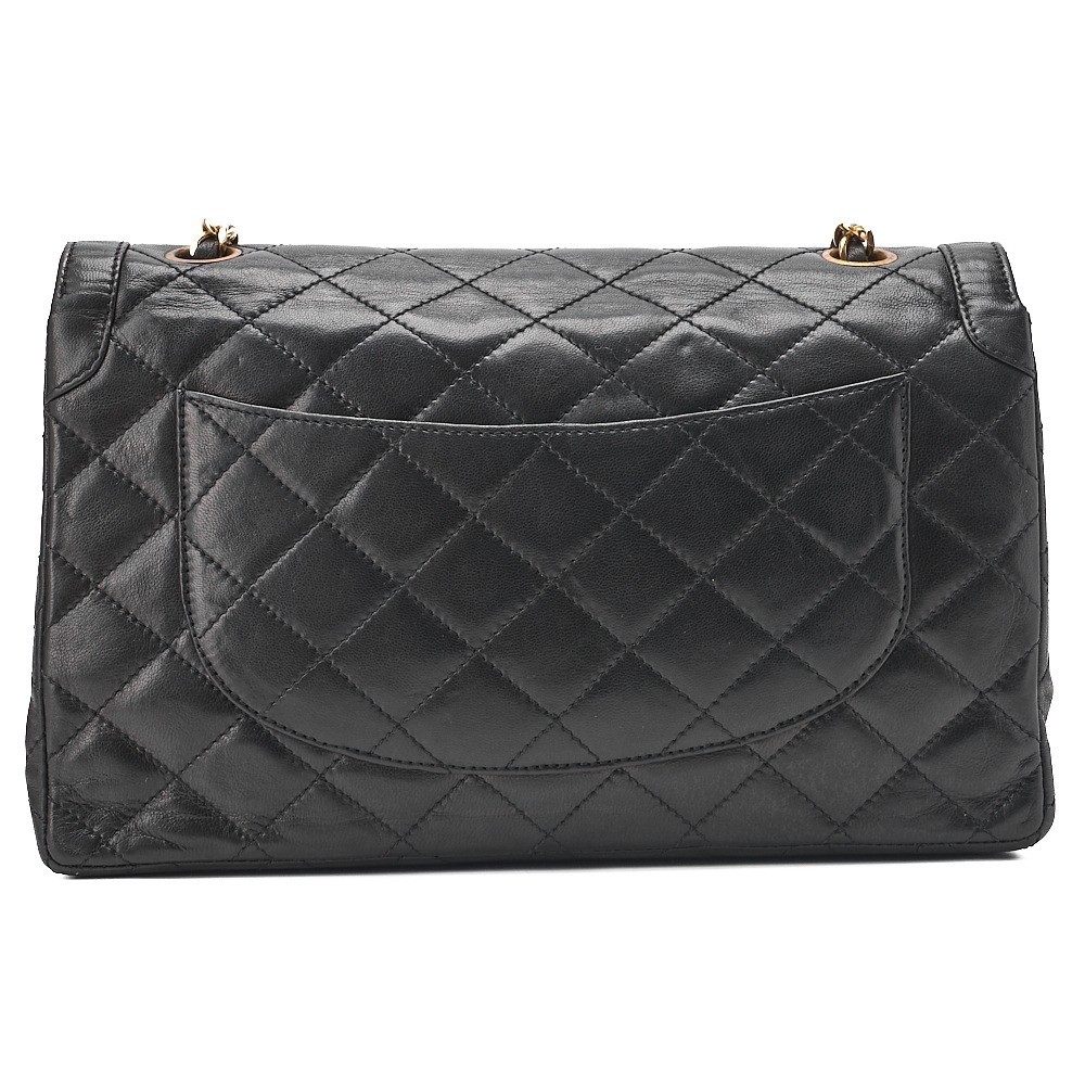 Lambskin Matelassé Paris Limited Edition Double Flap Chain Shoulder Bag, Black — view 2