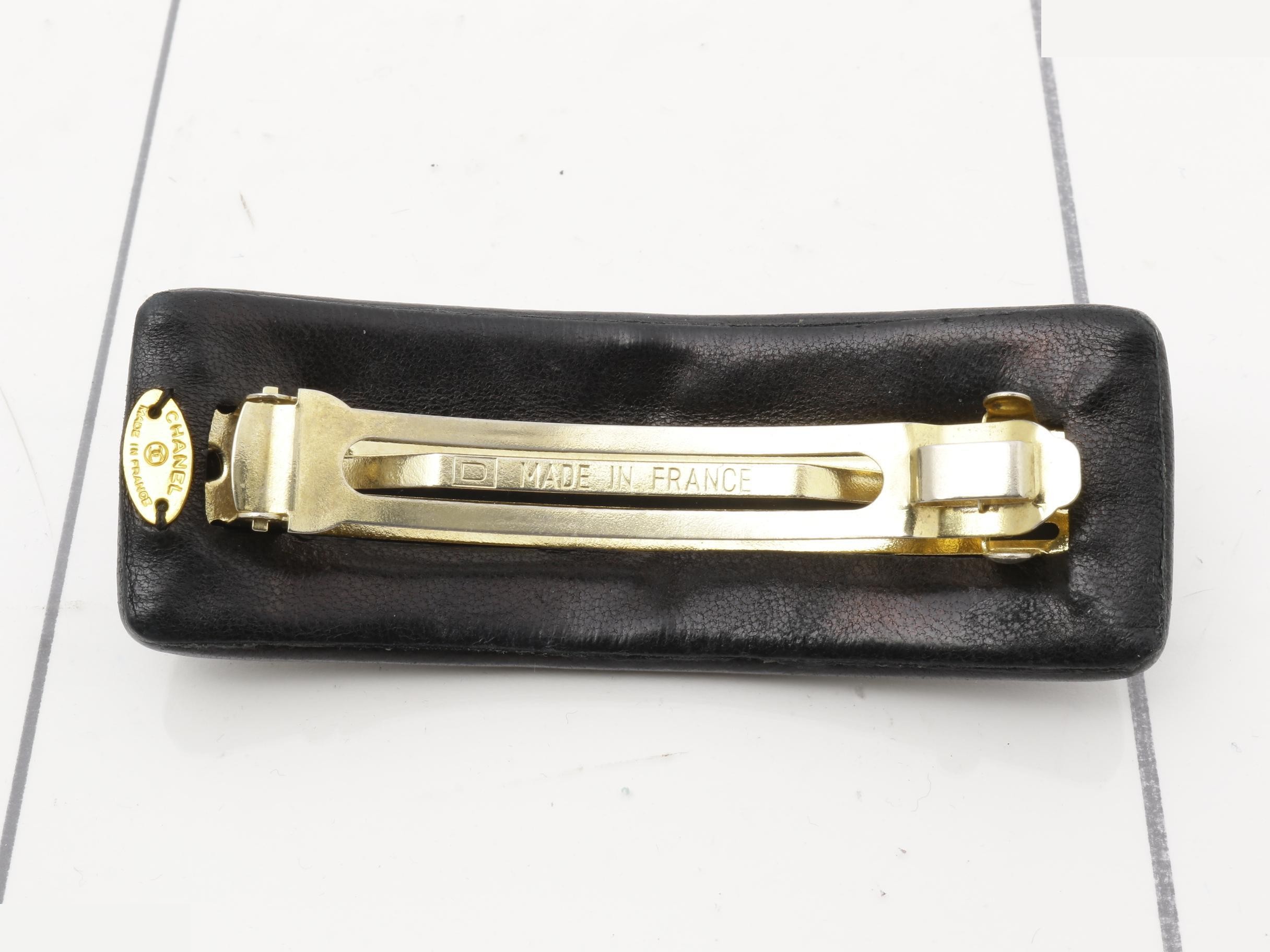 Leather turn-lock barrette with Coco Mark — view 2