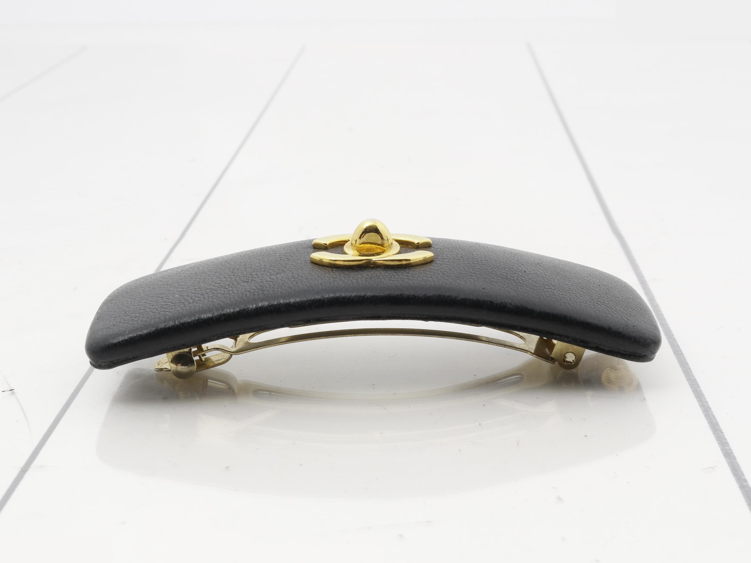 Leather turn-lock barrette with Coco Mark — view 3