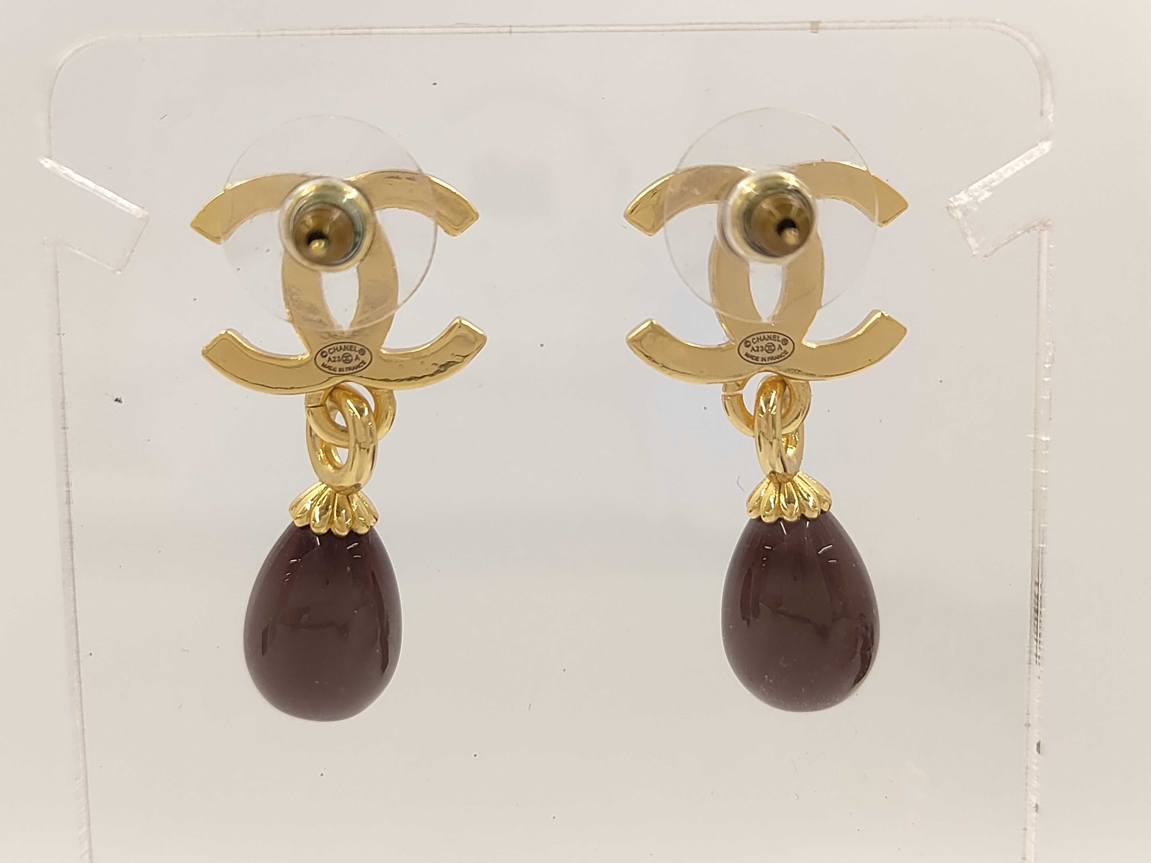 earrings, Coco Mark design, purple and gold. — view 2