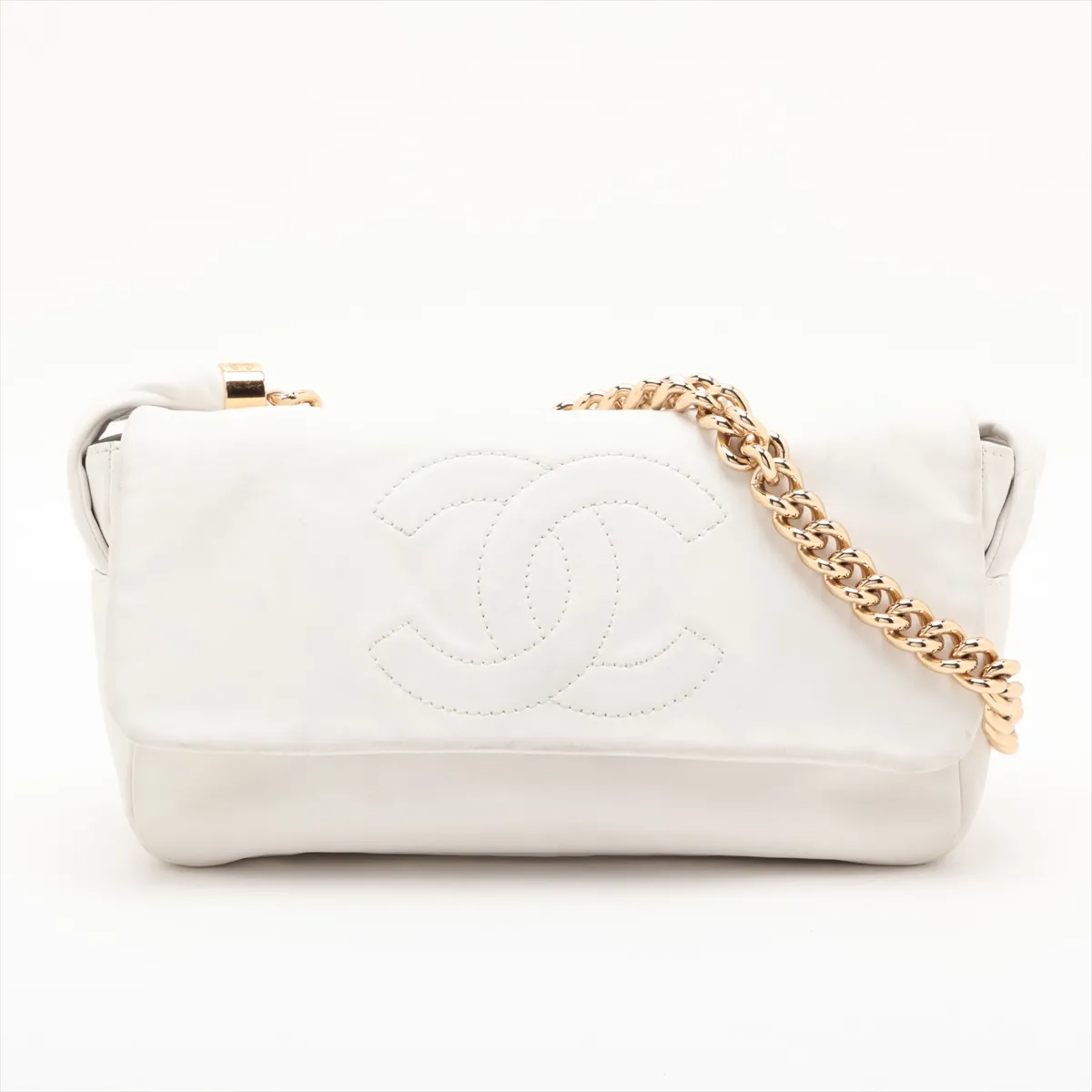 Coco Mark Lambskin Chain Shoulder Bag, White with Gold Hardware