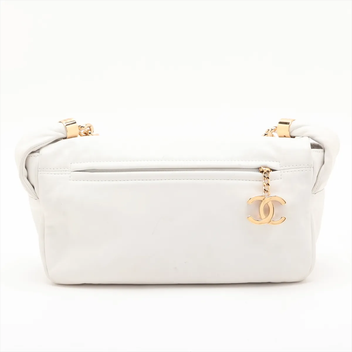 Coco Mark Lambskin Chain Shoulder Bag, White with Gold Hardware — view 2