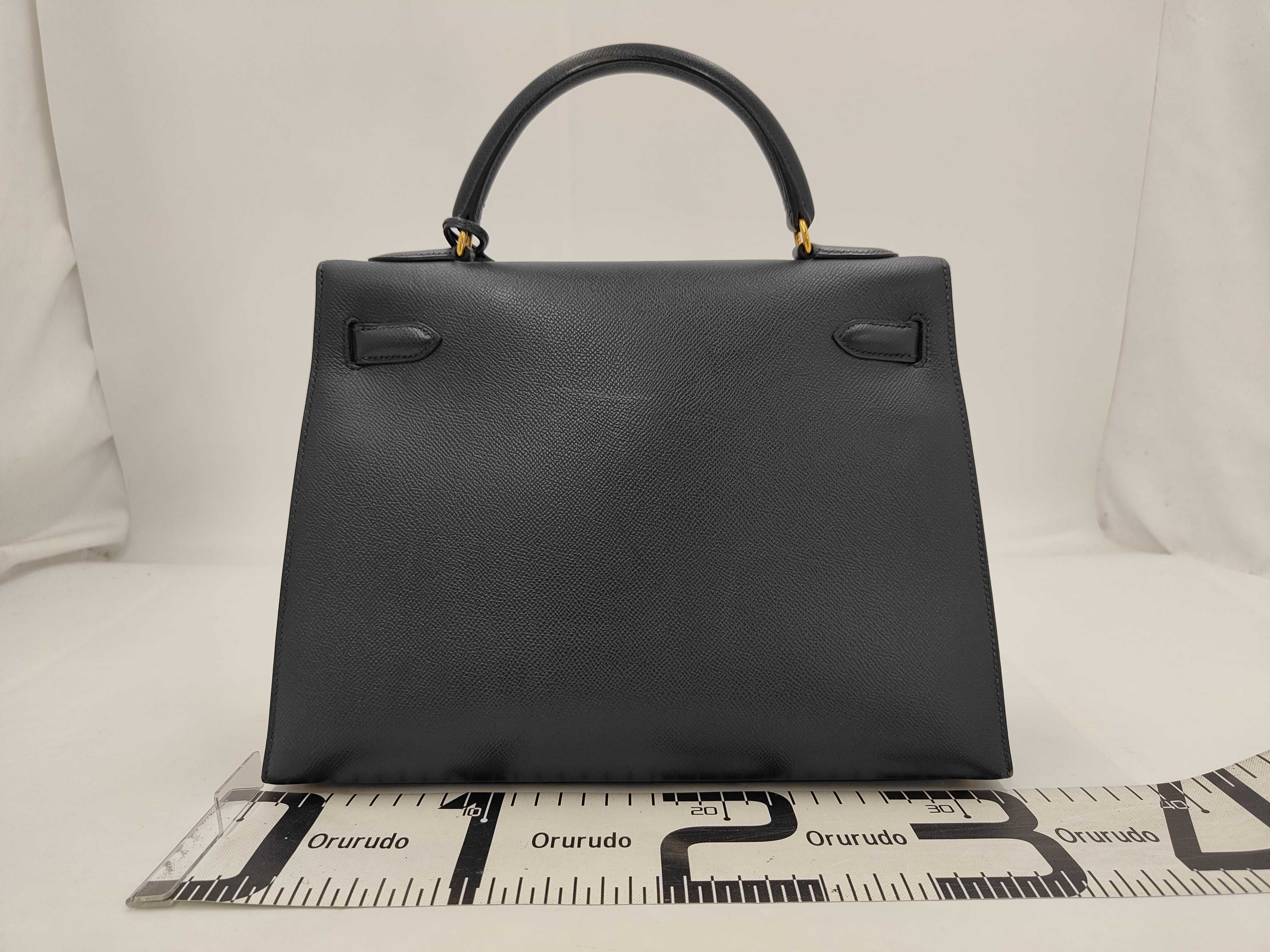 Kelly 32, navy blue, Courchevel leather, gold hardware, A stamp, handbag — view 2