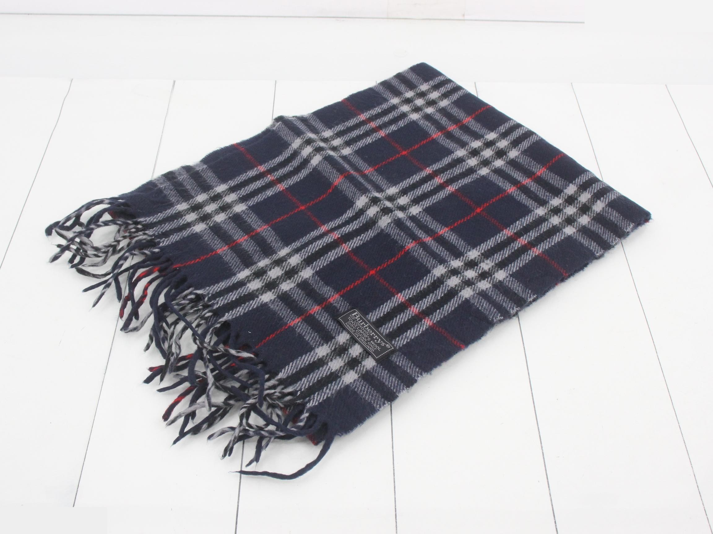 Nova Check Scarf, Navy, 100% Wool