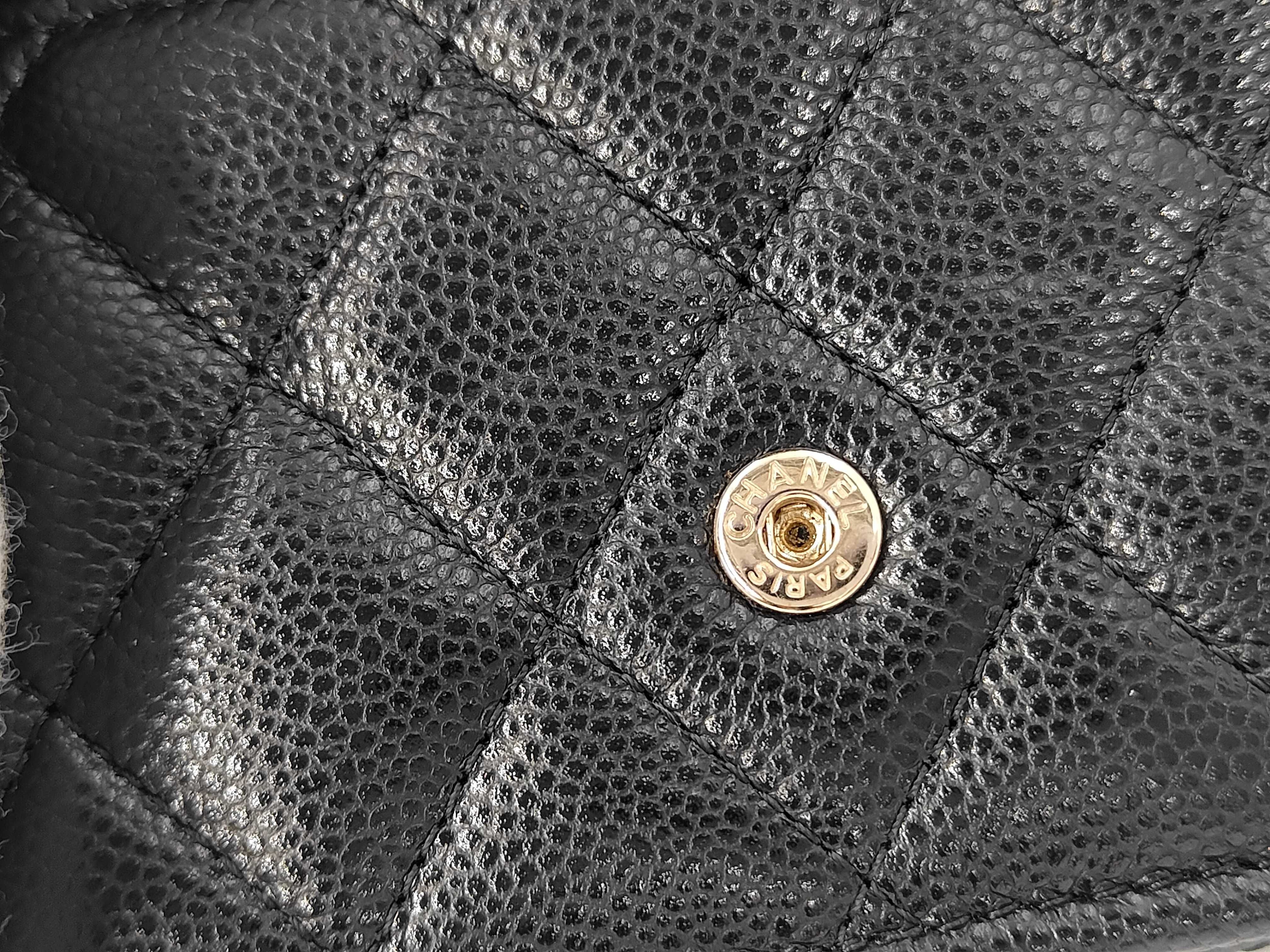 Matelassé Tri-fold Wallet, Caviar Leather, Black, Random Pattern — view 4