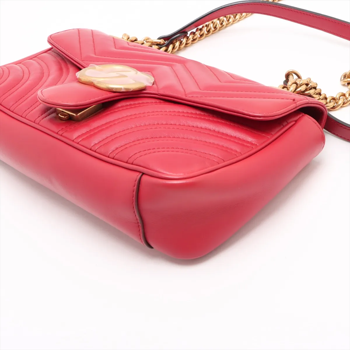 GG Marmont Leather Chain Shoulder Bag Red 443497 — view 3