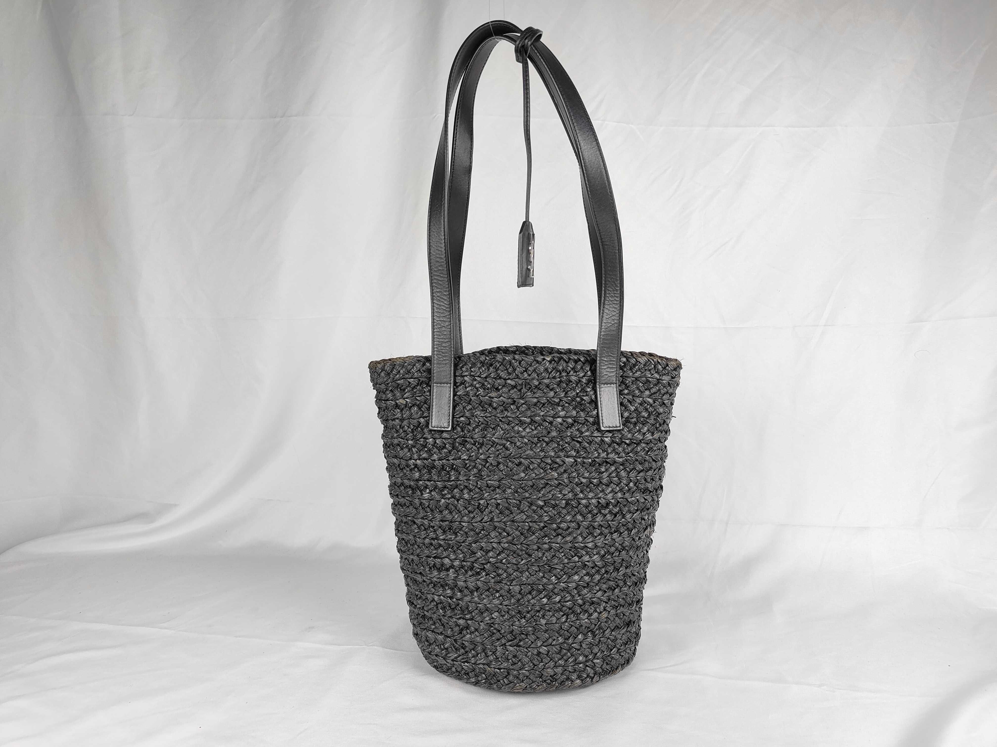 Pannier Small Raffia Leather Basket Bag Black Tote Bag