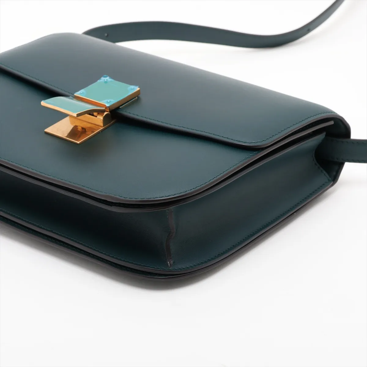 Classic Box Leather Shoulder Bag, Green — view 3