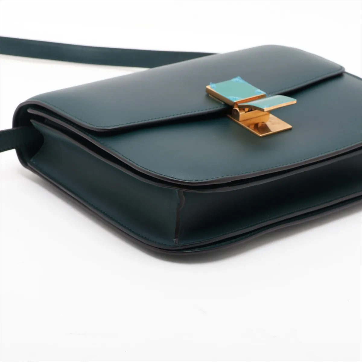 Classic Box Leather Shoulder Bag, Green — view 4