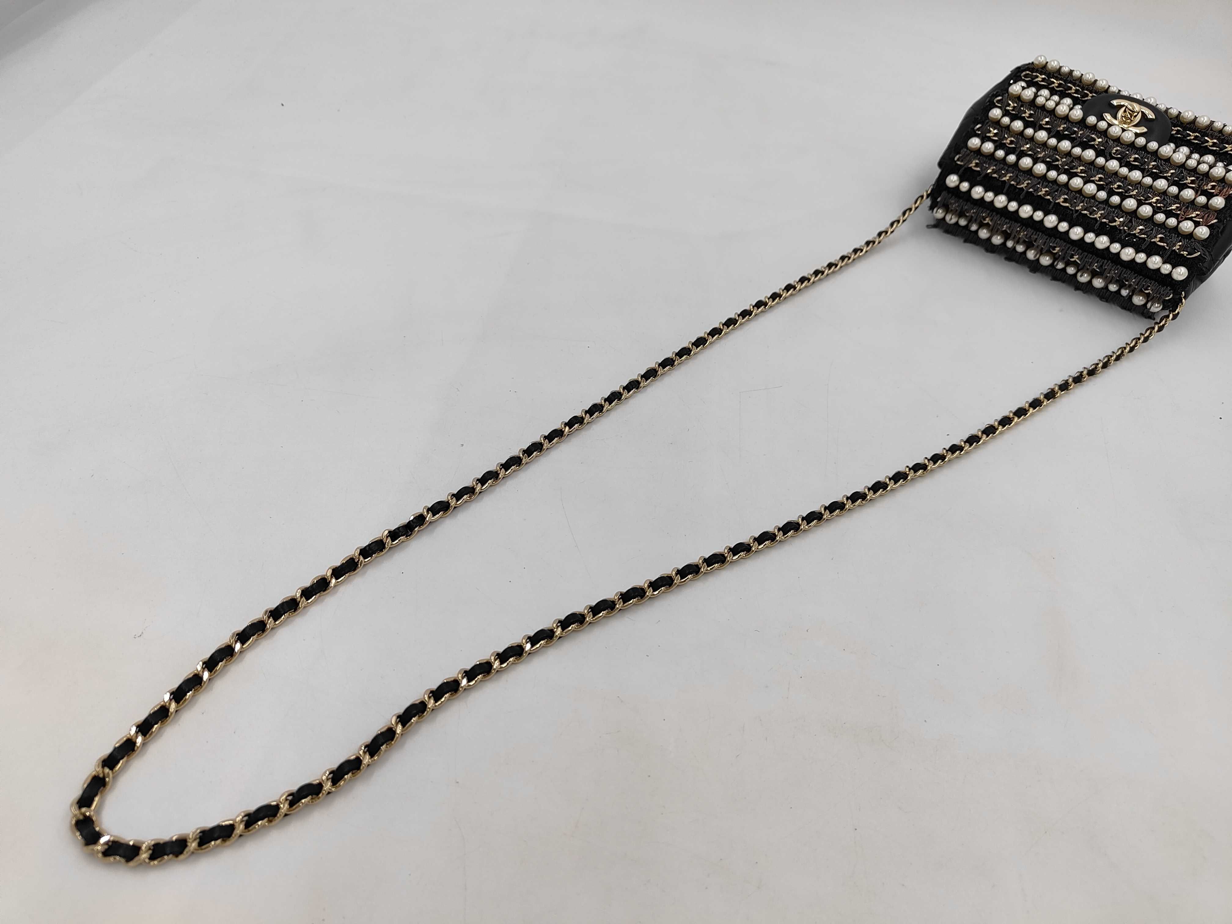 Mini Matelassé Lambskin Pearl Chain Flap Bag, Black, Serial Number 30s, Shoulder Bag — view 11