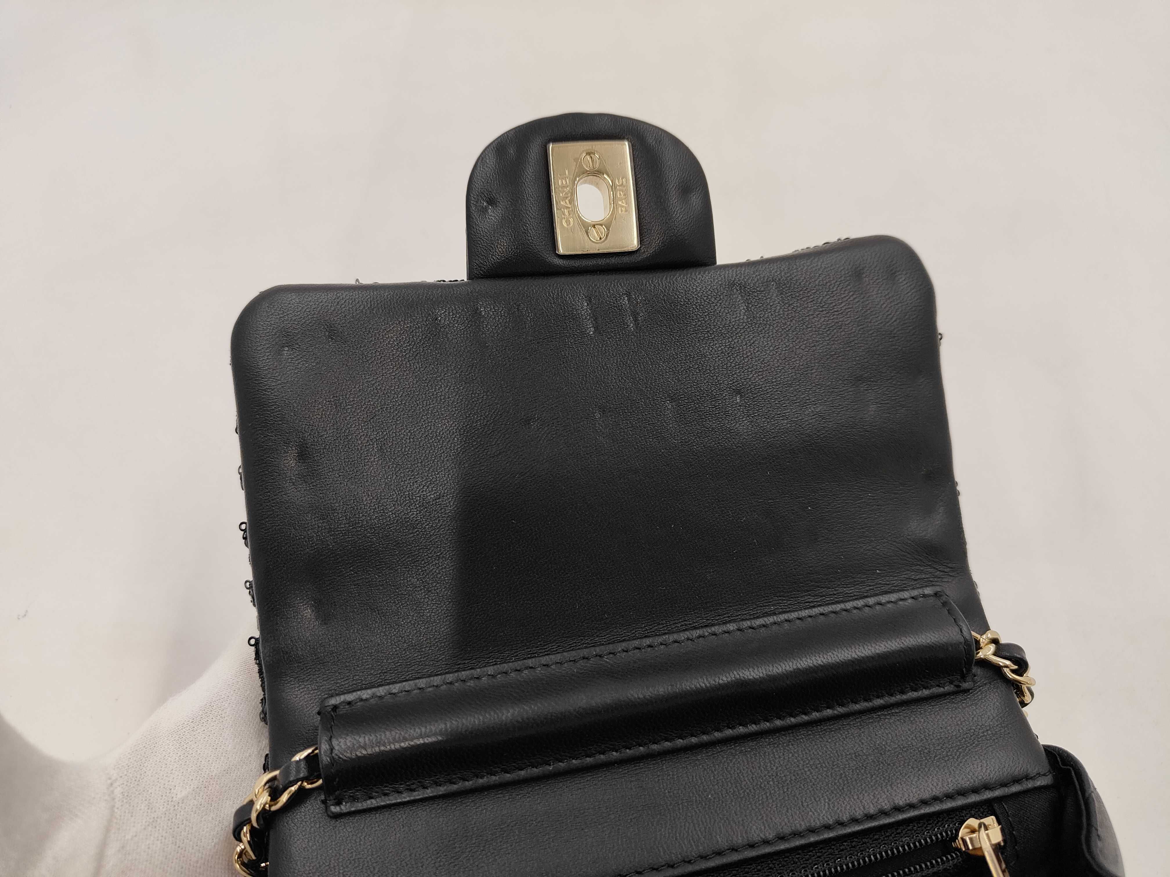 Mini Matelassé Lambskin Pearl Chain Flap Bag, Black, Serial Number 30s, Shoulder Bag — view 3